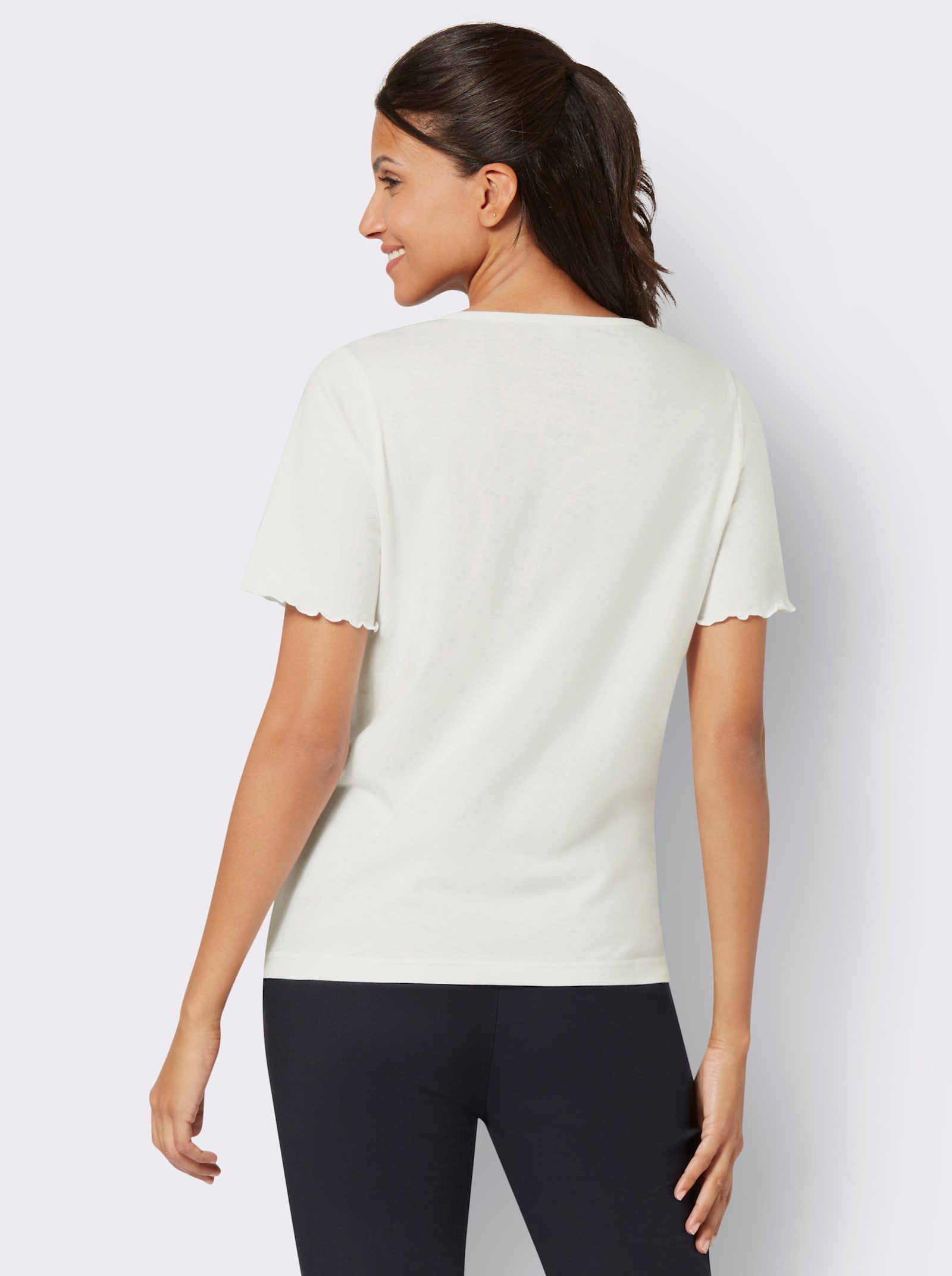 Shirt met korte mouwen en inzet met ajourwerk - ecru