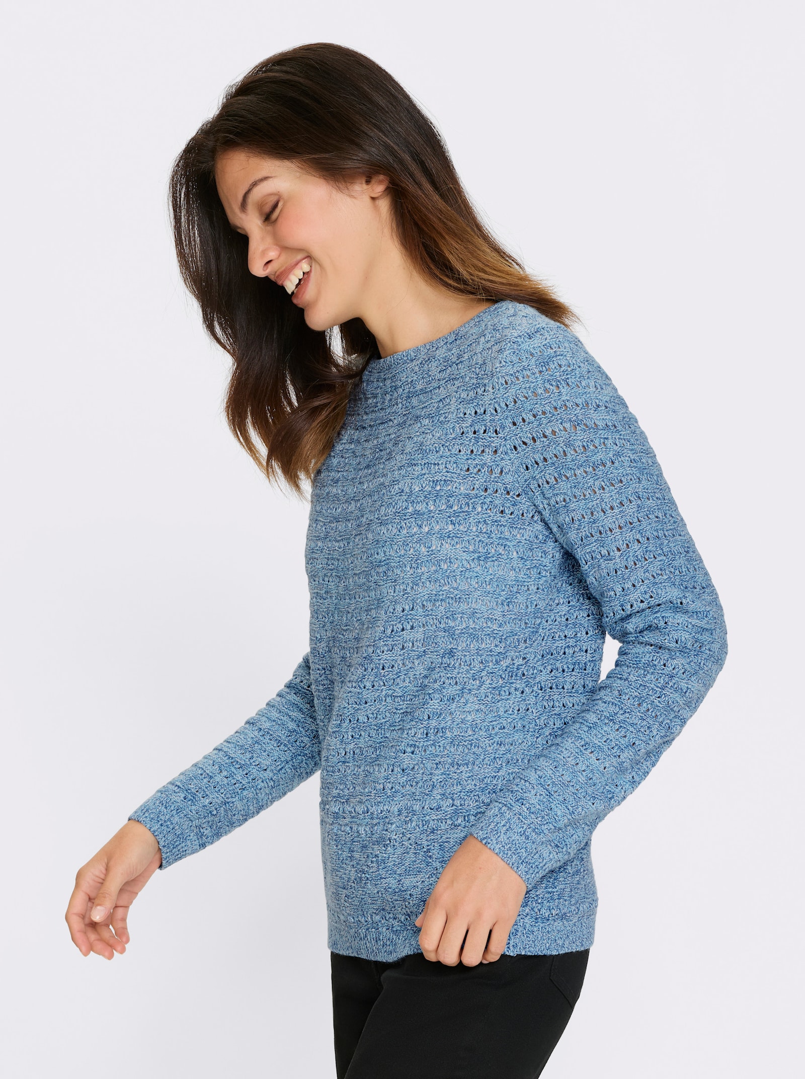 Ajourpullover in Melange-Optik - aqua-ecru-meliert