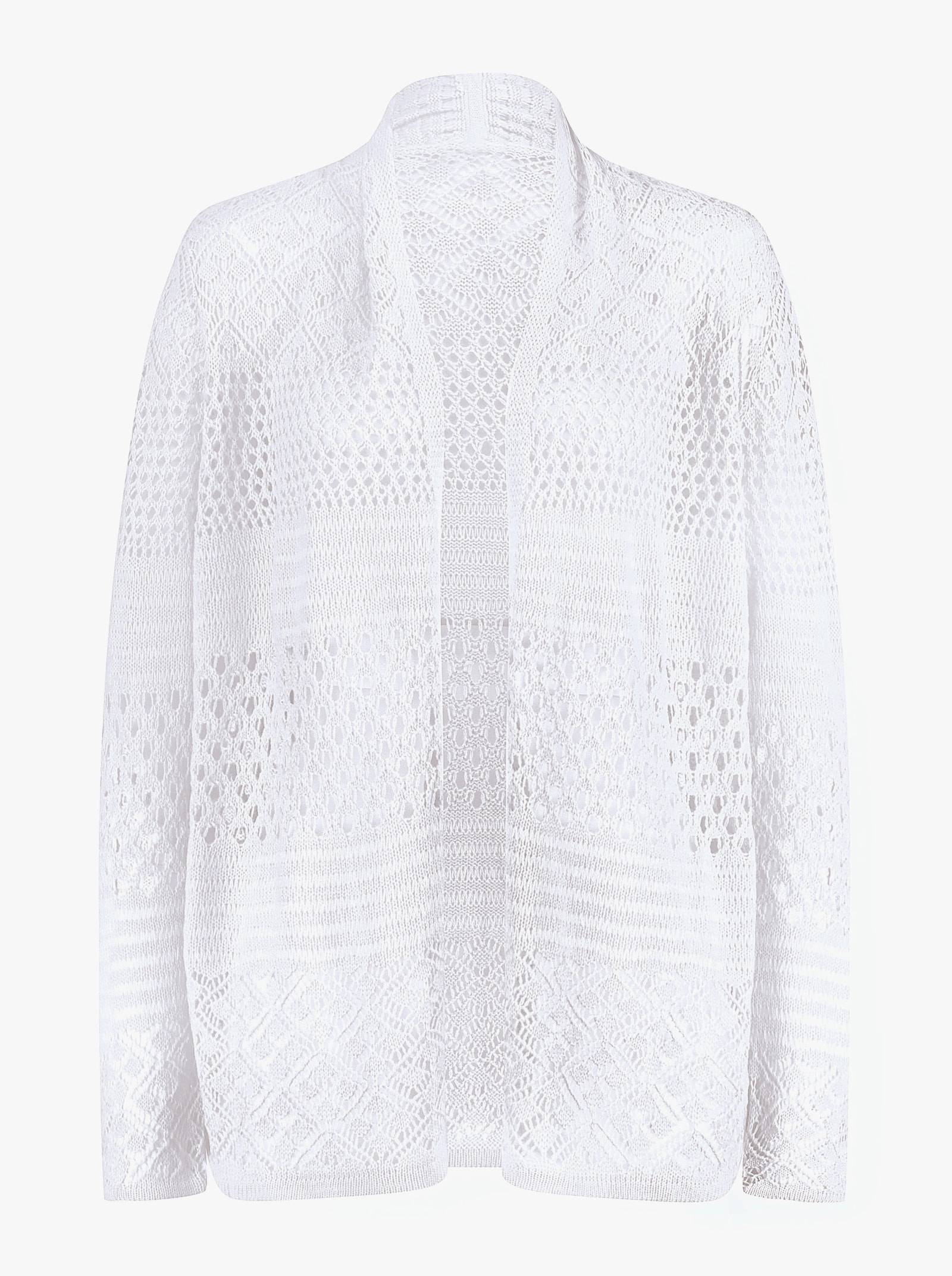 Ajourstrickjacke in langer, offener Form - weiss