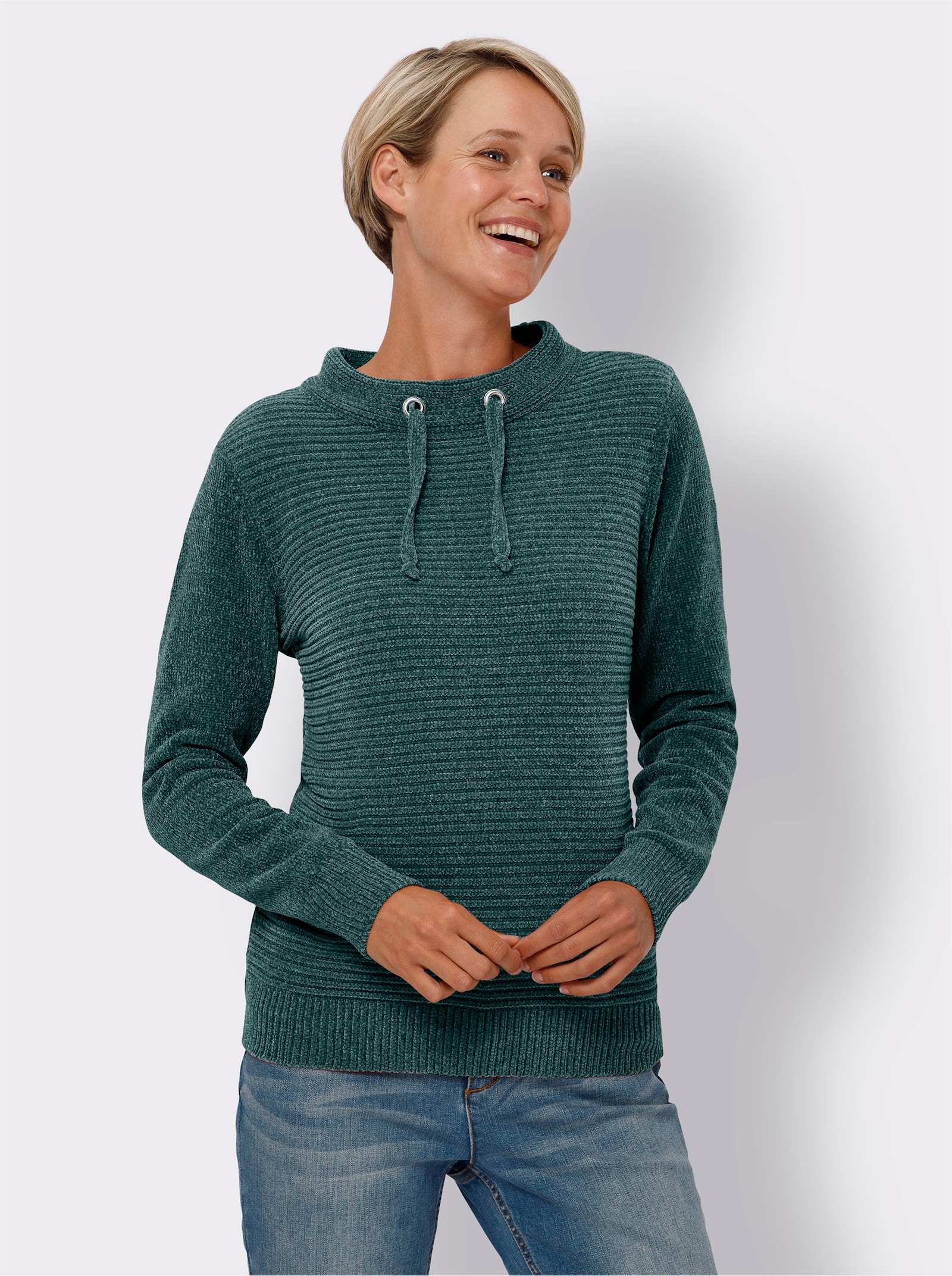 Pullover met lange mouwen van chenillegaren - groen