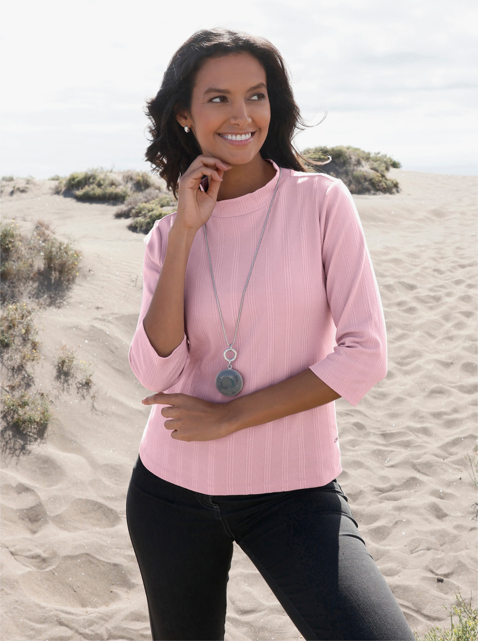 Stehkragenshirt im Jacquardmuster - rosé