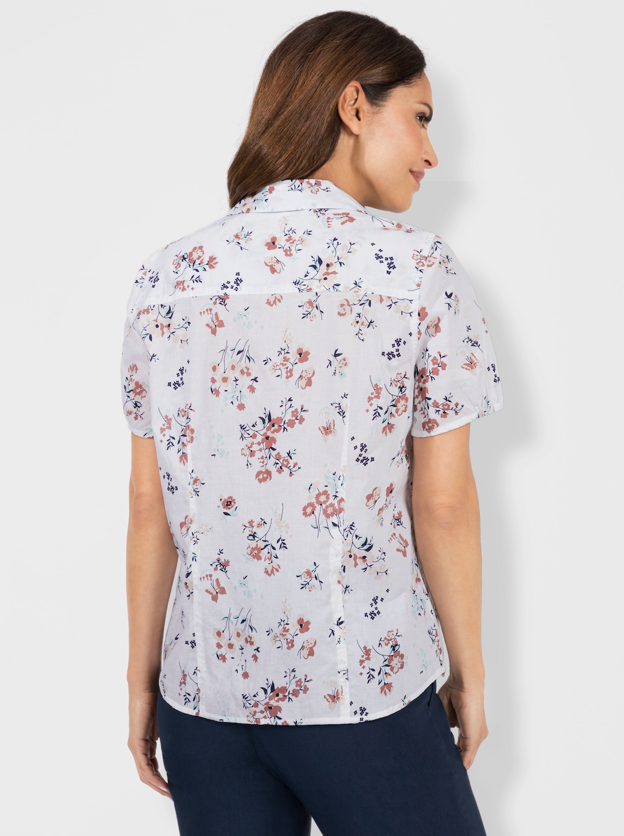 Druckbluse - weiß-marine-bedruckt