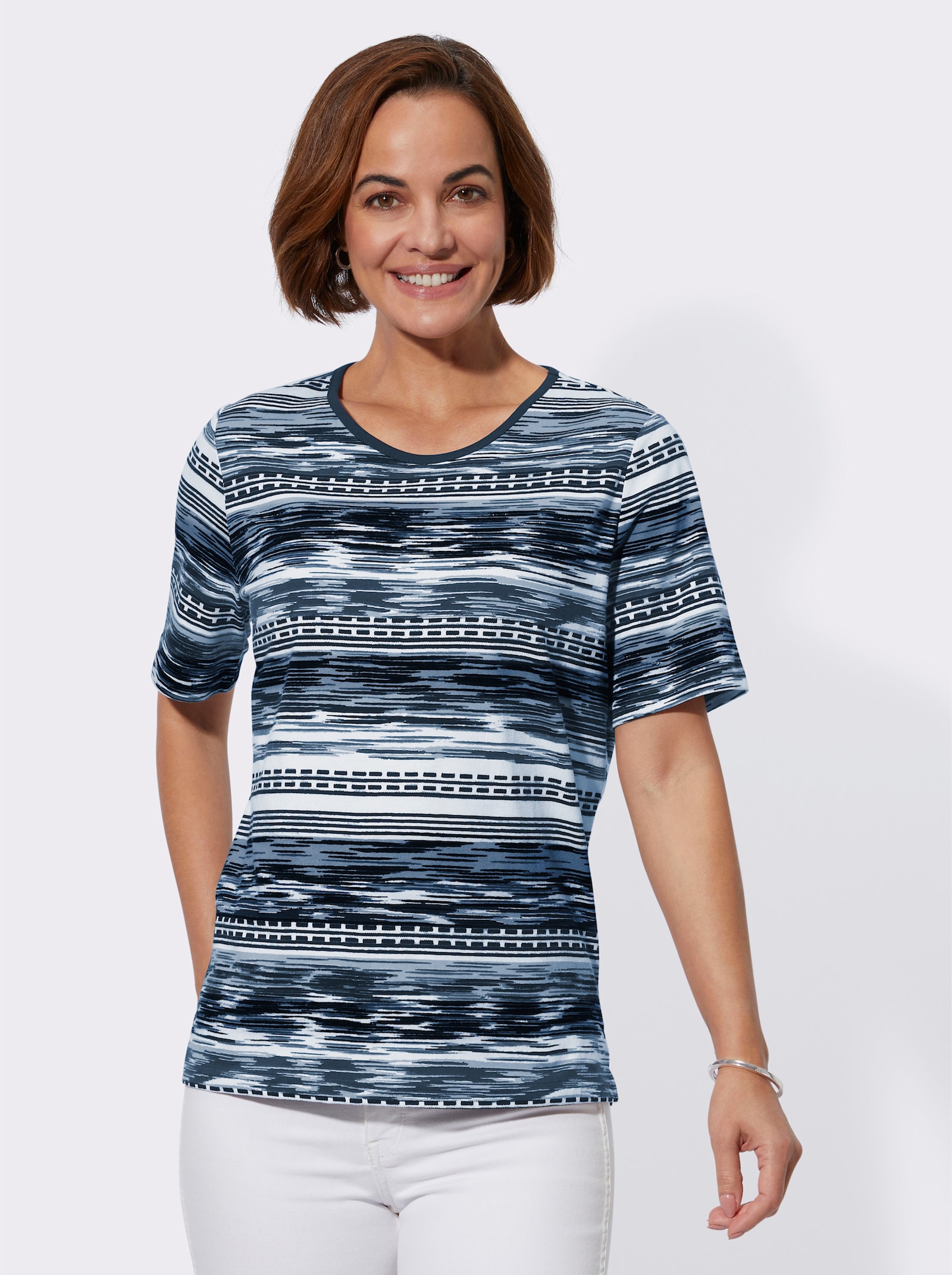 Shirt met print in grafisch streepdessin - duifblauw/jeansblauw bedrukt