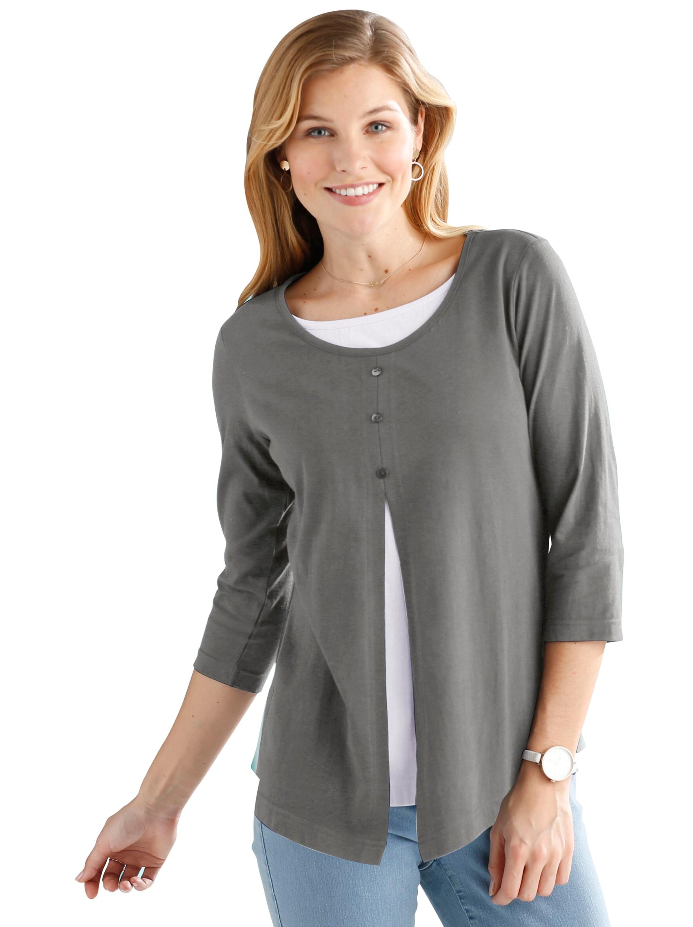 2-in-1-Shirt - anthrazit-meliert-weiß