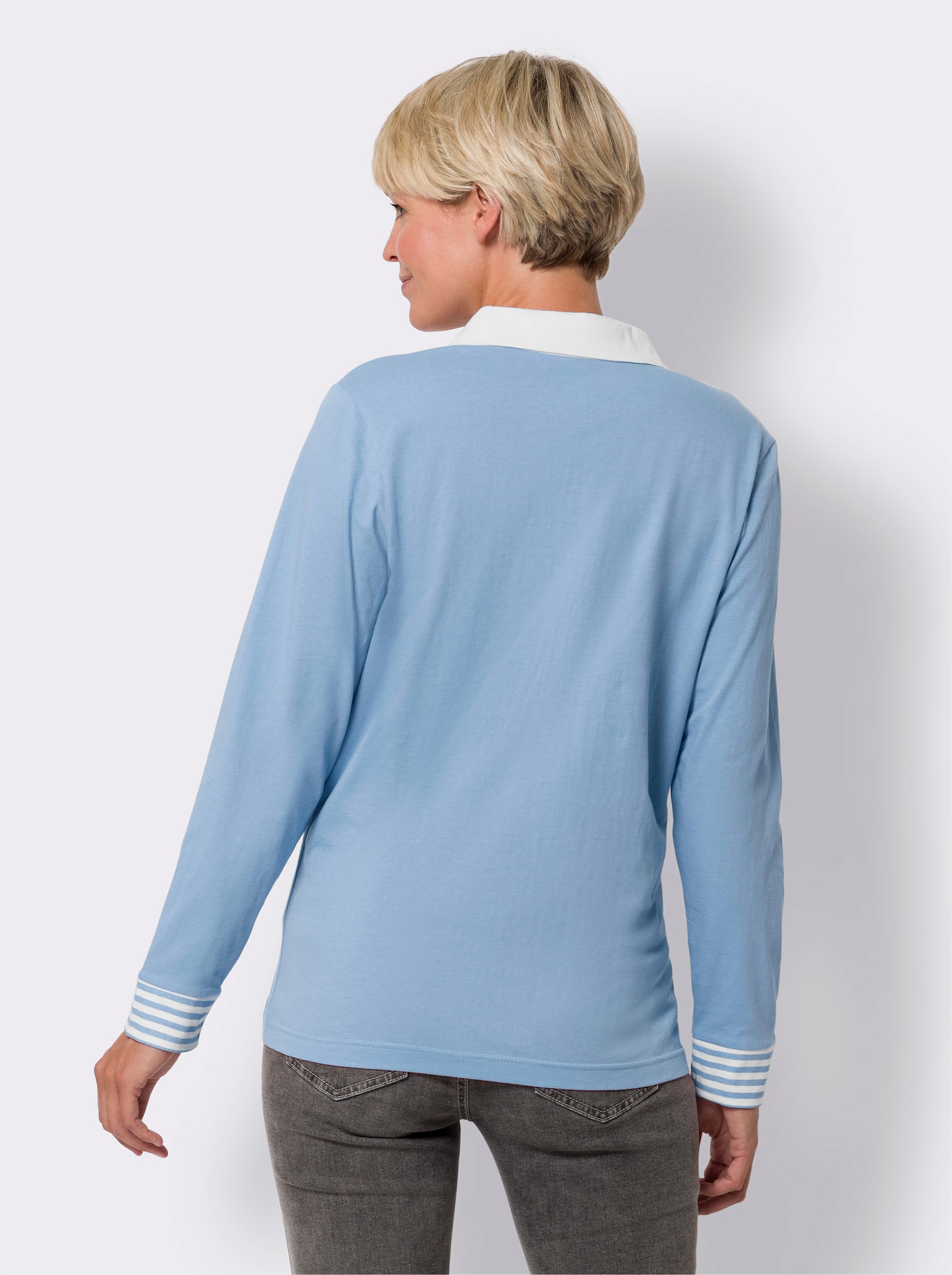 Langarmshirt mit Streifenpartien - himmelblau-weiß