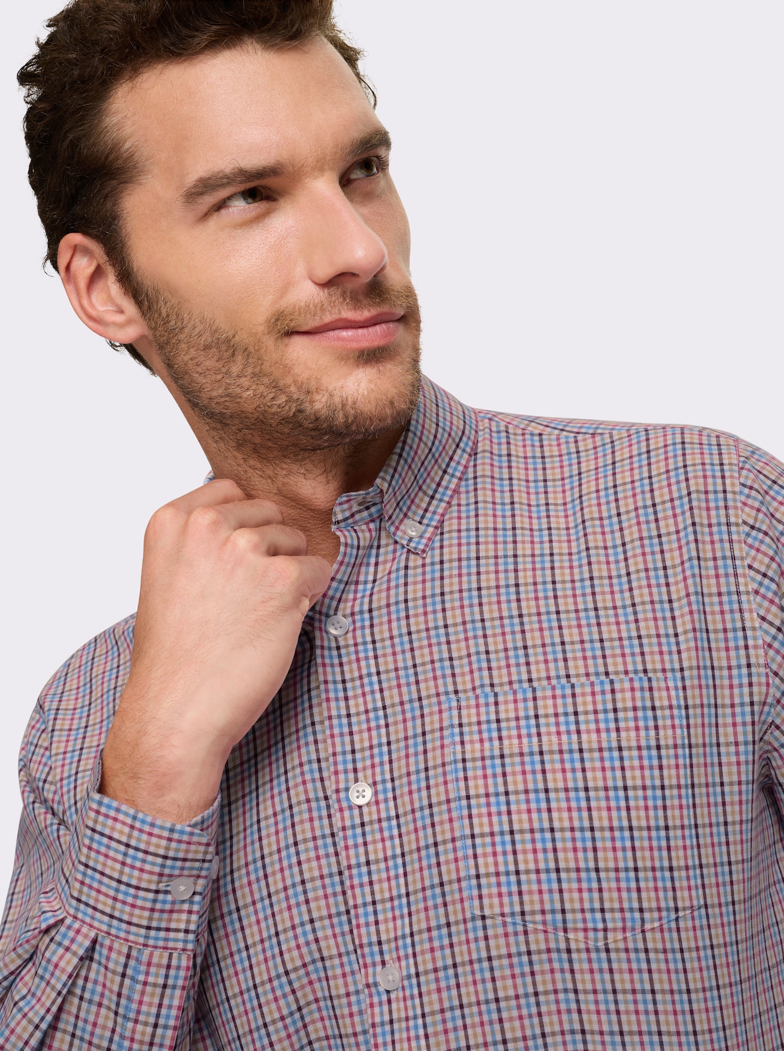 Marco Donati Langarmhemd mit Bewegungsfalten hinten - rot-himmelblau-kariert