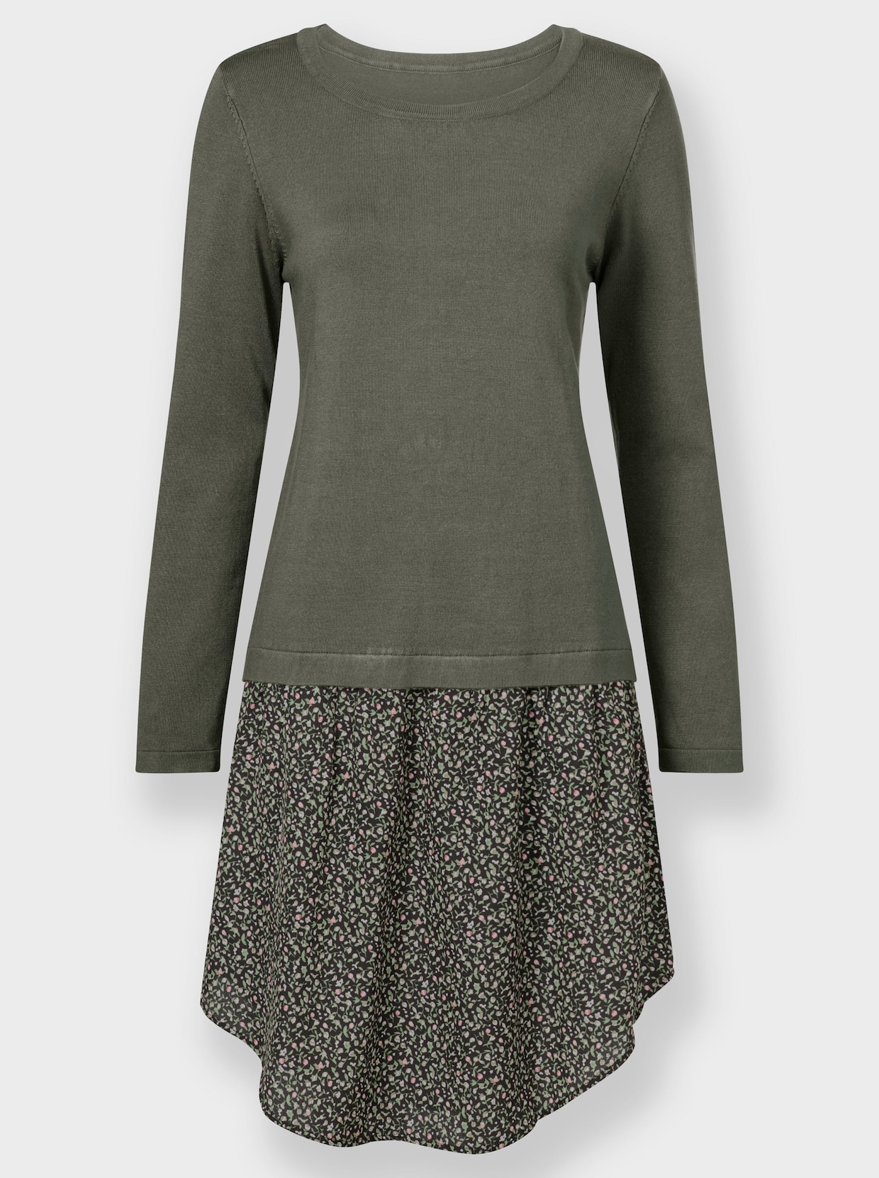 Freizeitkleid in 2-in-1-Optik - khaki-schwarz-gemustert