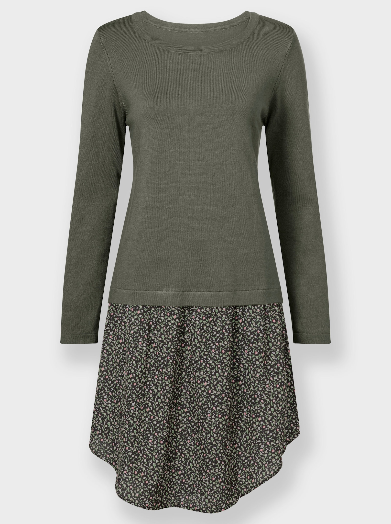 Freizeitkleid in 2-in-1-Optik - khaki-schwarz-gemustert