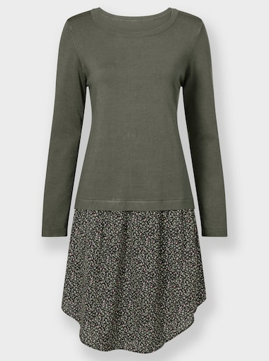 Freizeitkleid in 2-in-1-Optik - khaki-schwarz-gemustert