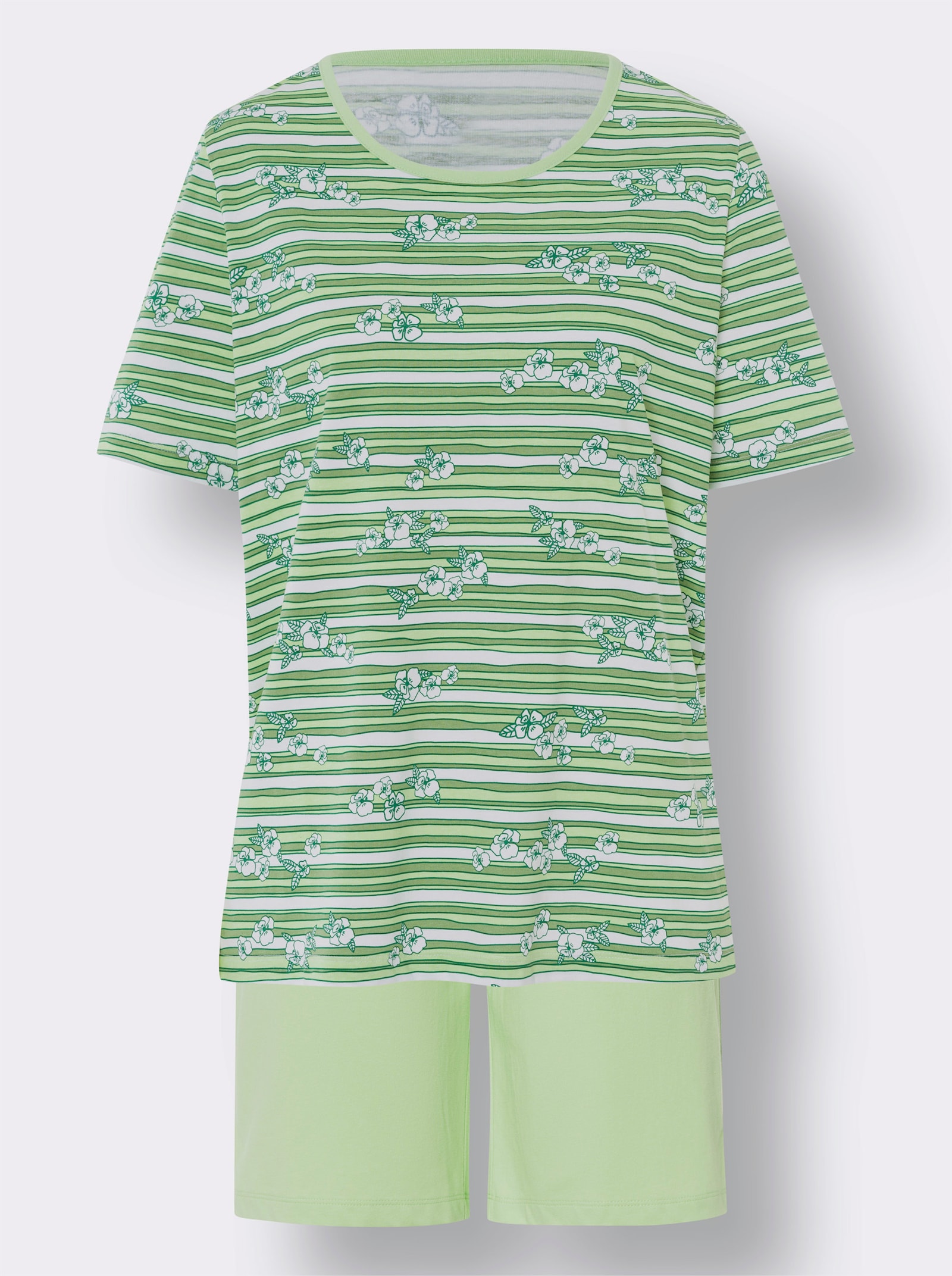 Shorty aus reiner Baumwolle, bedruckt - reseda-bedruckt