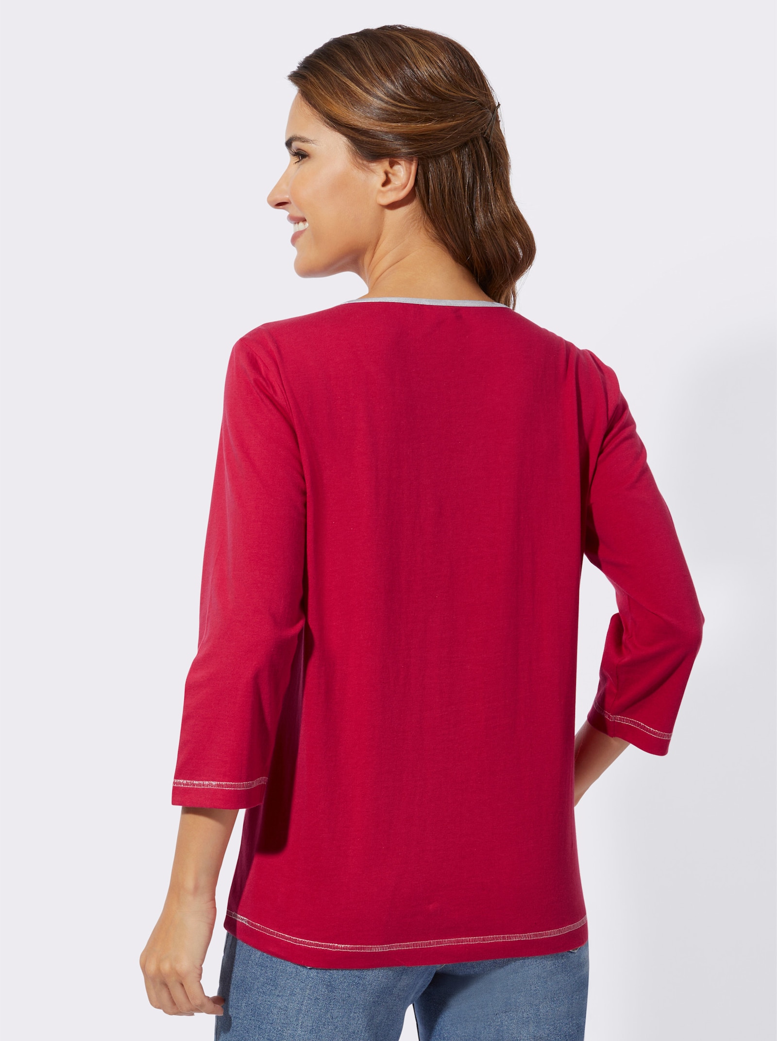 3/4-Arm-Shirt mit silberfarbenen Details - rot