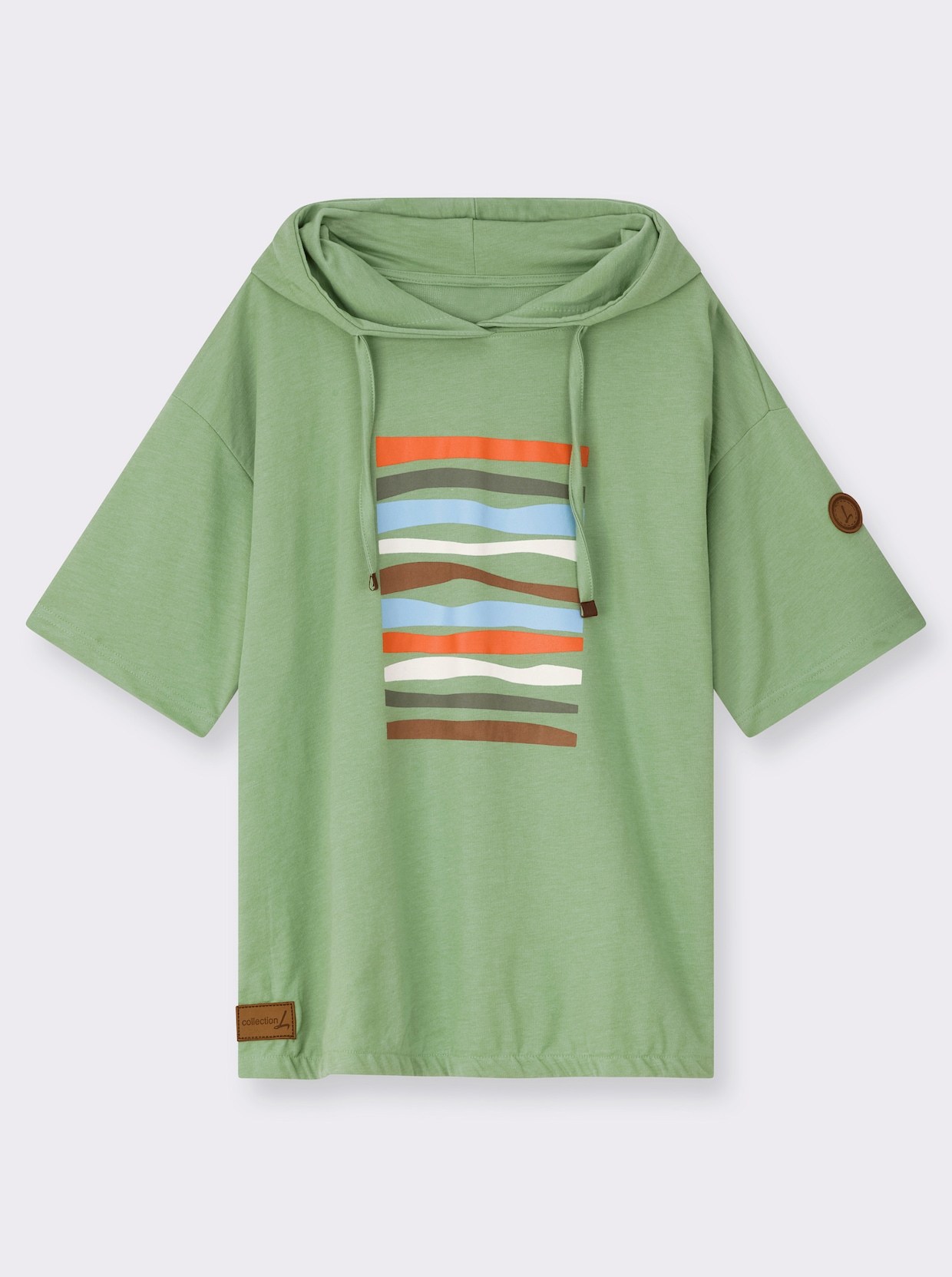 Kapuzensweatshirt mit elastischem Saum - eucalyptus-ecru-bedruckt