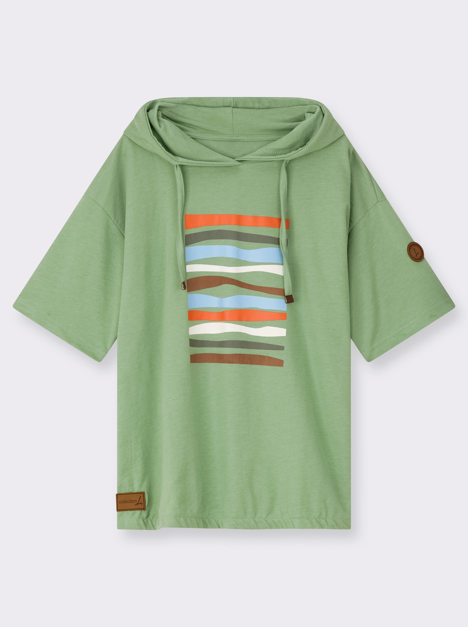 Kapuzensweatshirt mit elastischem Saum - eucalyptus-ecru-bedruckt