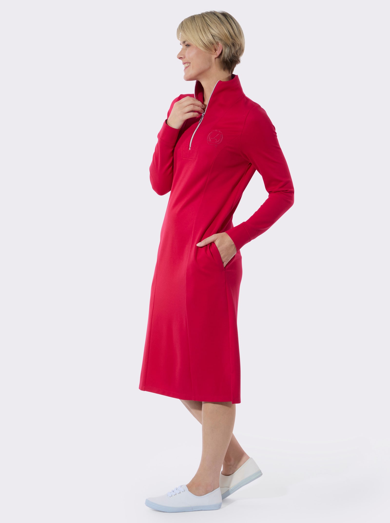 Jerseykleid mit Saumschlitzen - rot