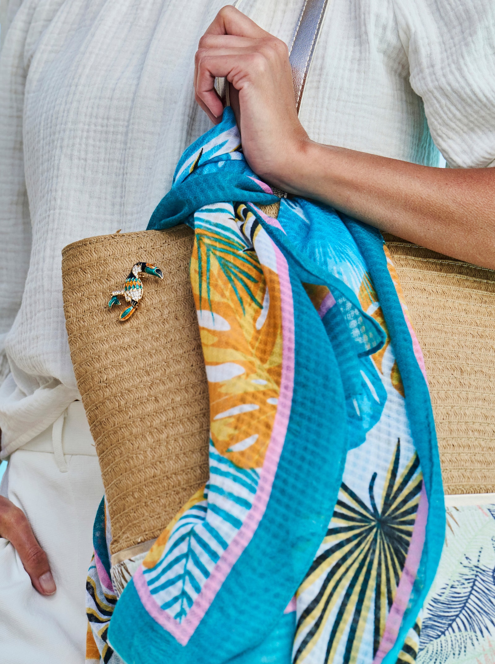 Doek + broche - geel