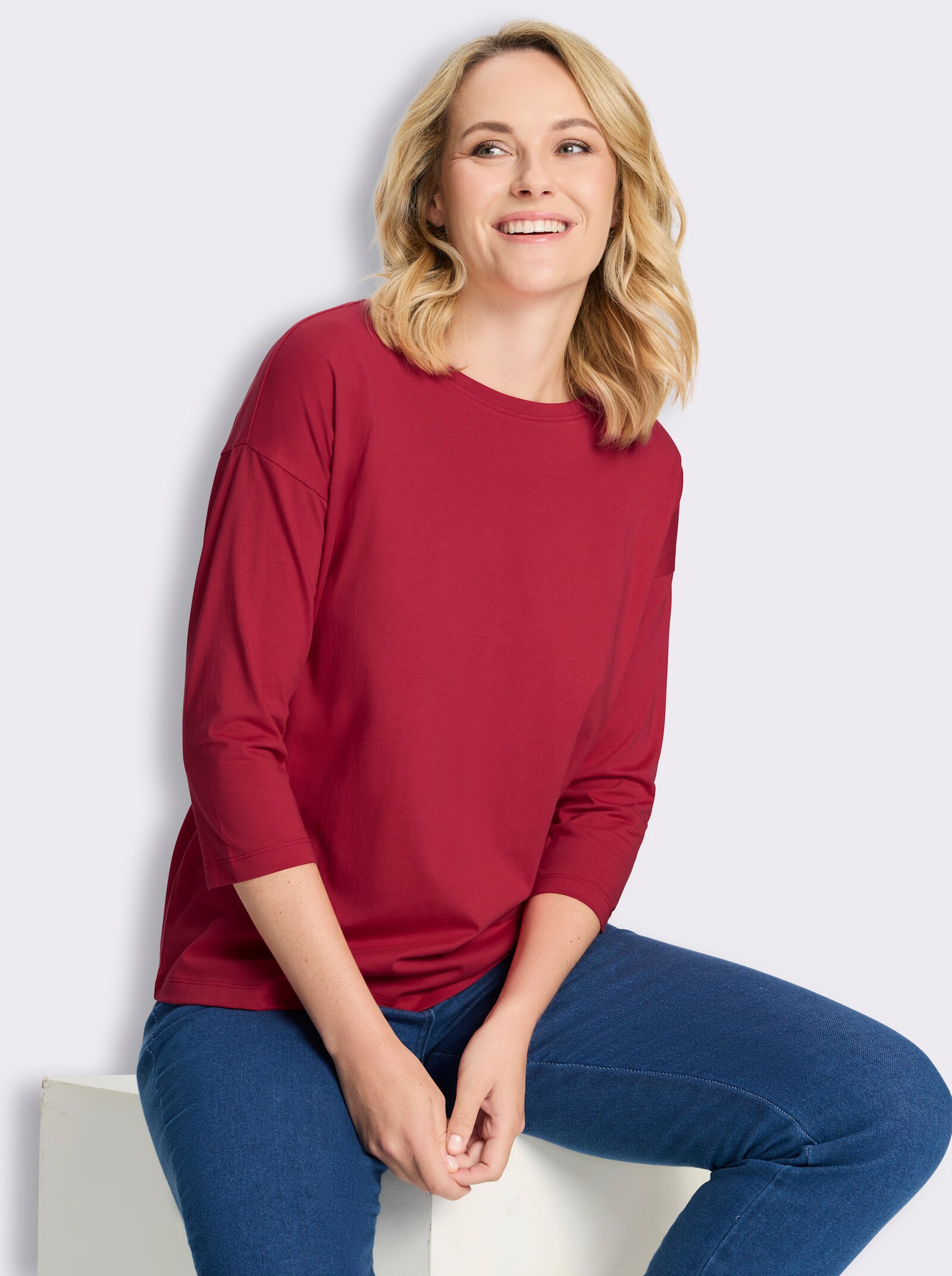3/4-Arm-Shirt in Baumwoll-Qualität - erdbeere