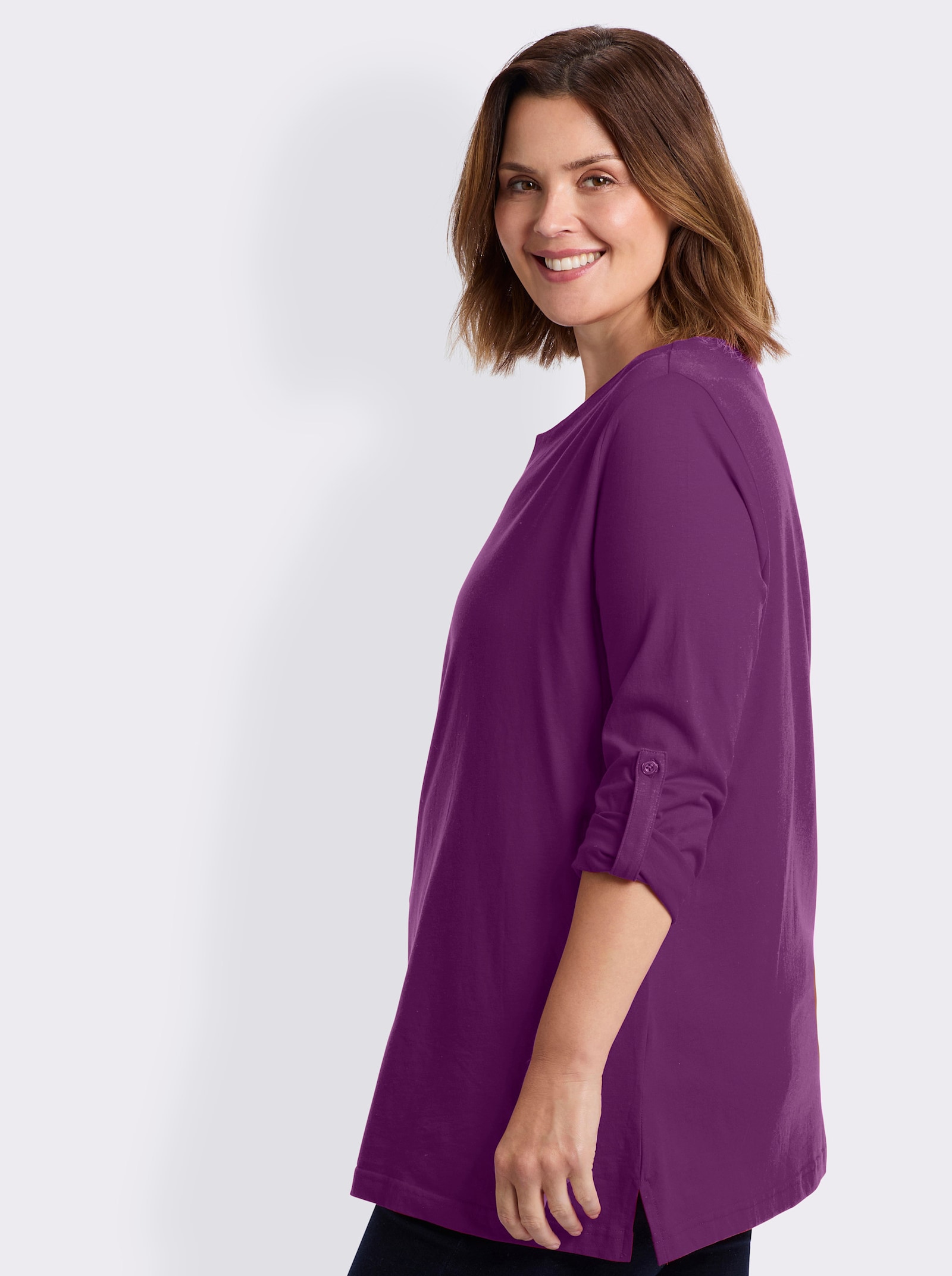 Longshirt mit Ärmeln zum Krempeln - brombeer