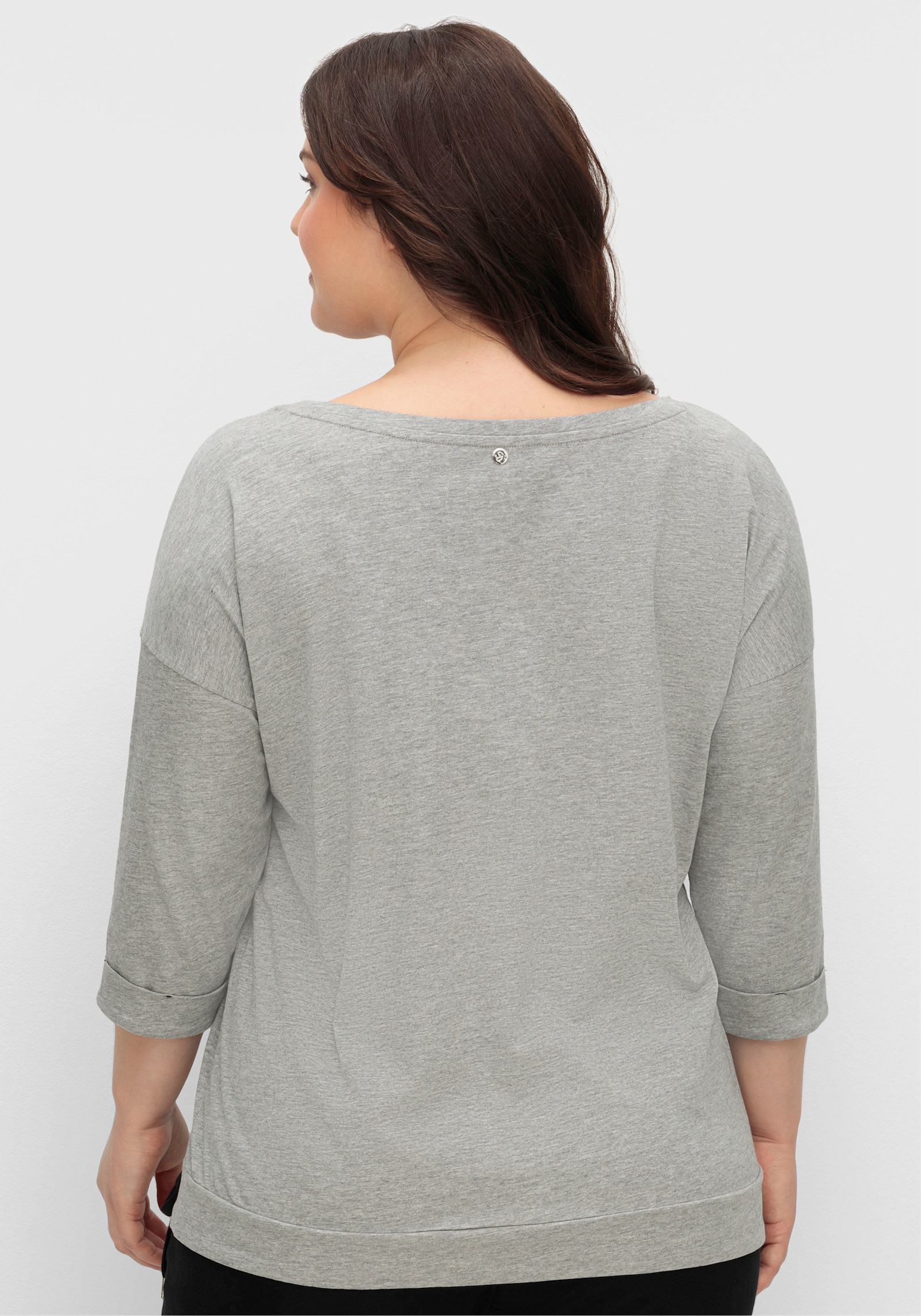 sheego Oversize-Shirt mit Wordingprint - grau meliert