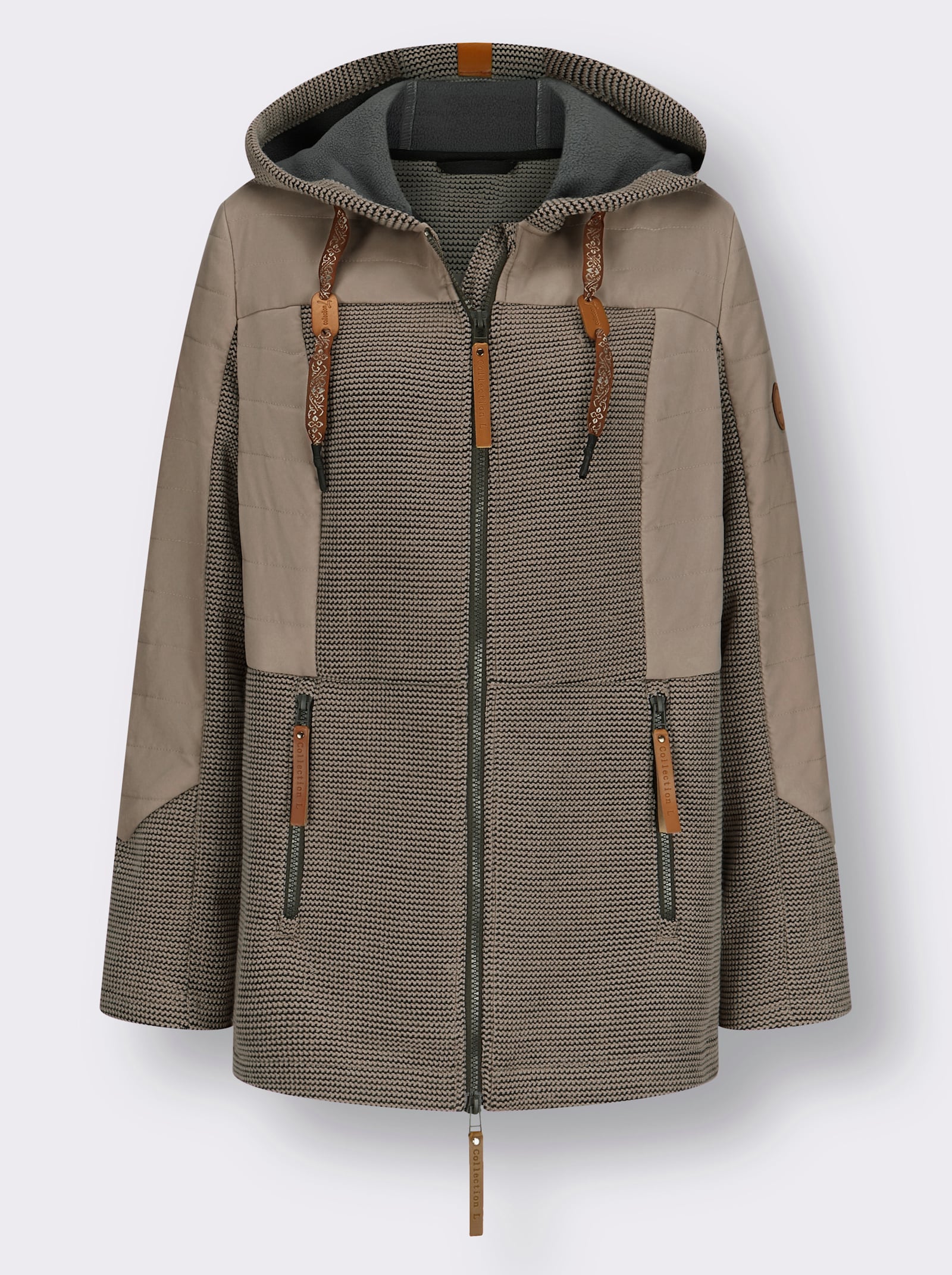 Übergangsjacke im Mix aus Fleece und Stepp - sesam