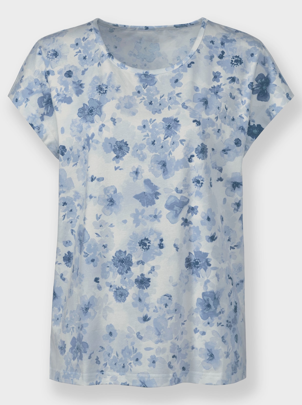 Print-Shirt - taubenblau-weiß-bedruckt