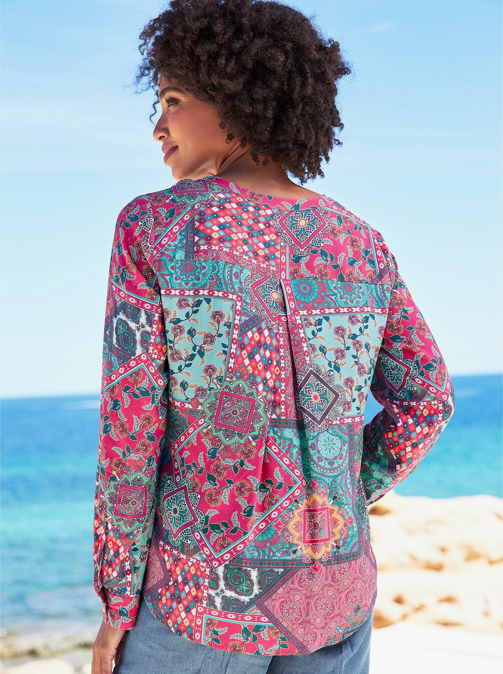 heine Langarmbluse in Patch-Optik - erdbeere-ozean-bedruckt