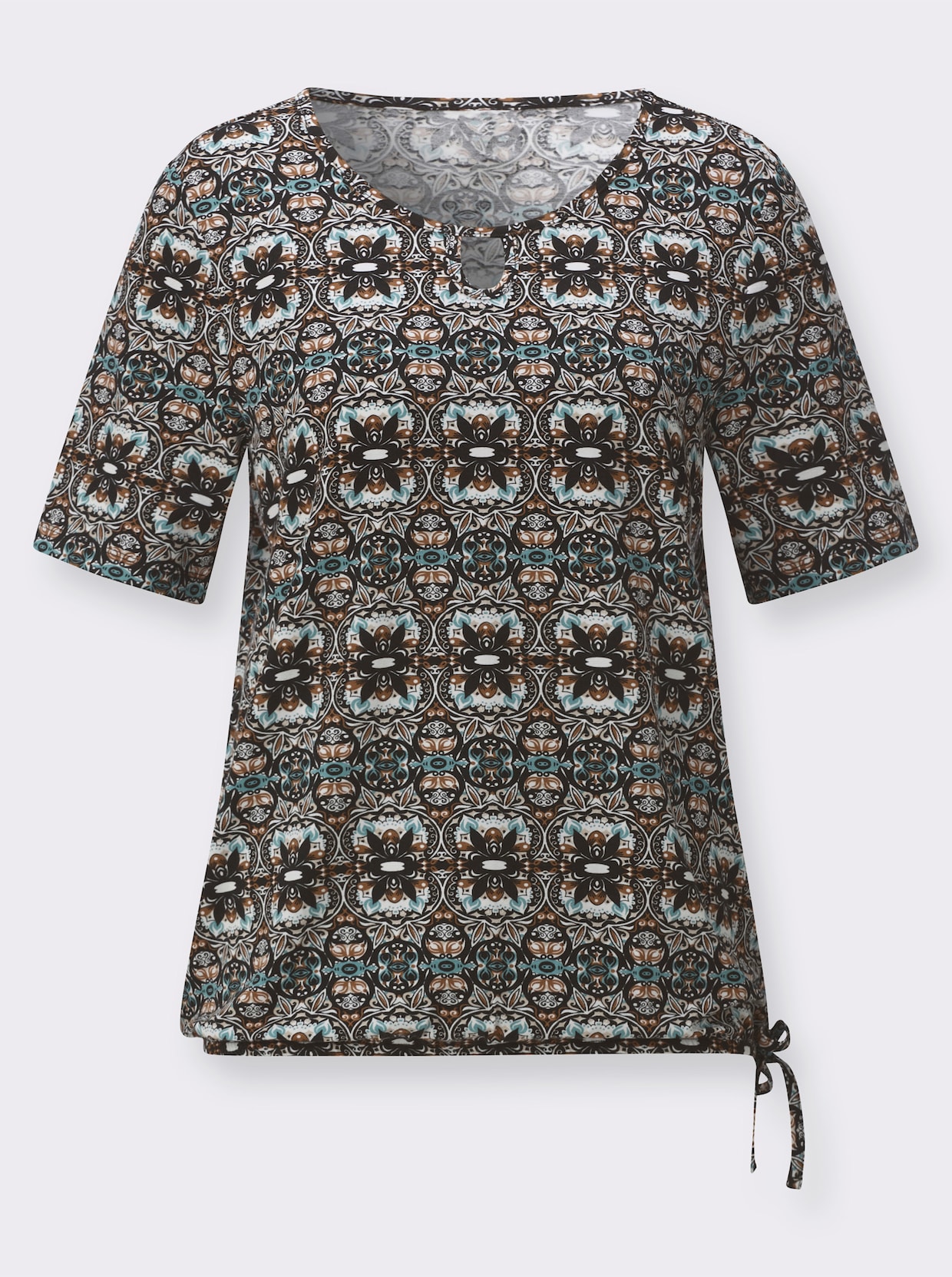 Kurzarmshirt - schwarz-cognac-bedruckt