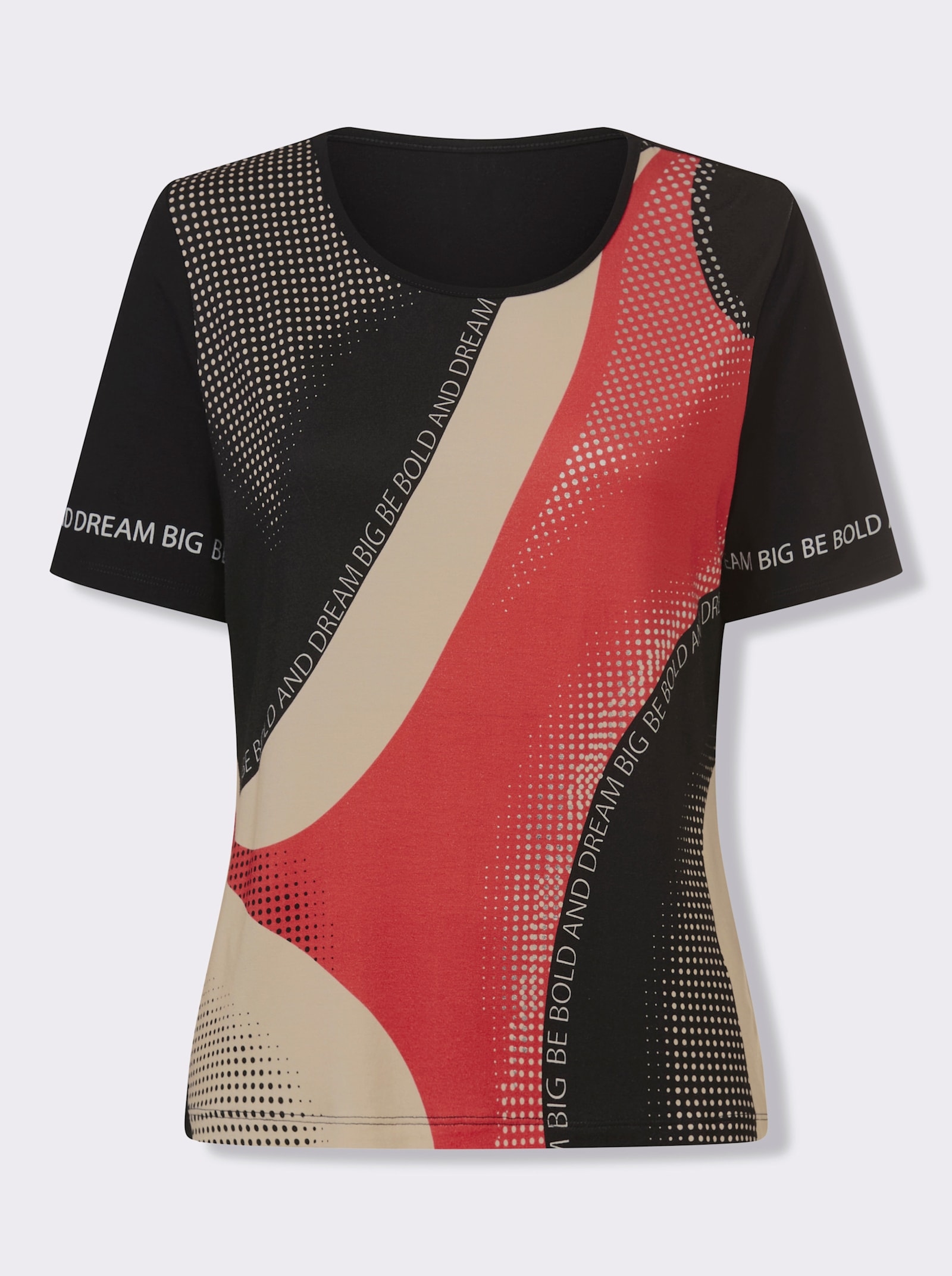 Kurzarmshirt mit einfarbigem Rückenteil - erdbeere-schwarz-bedruckt