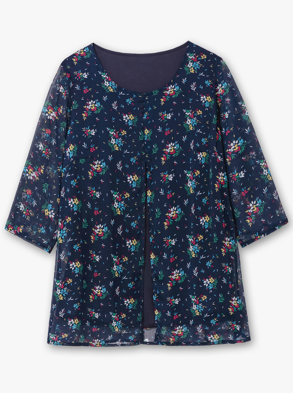 Longbluse - marine-pink-bedruckt