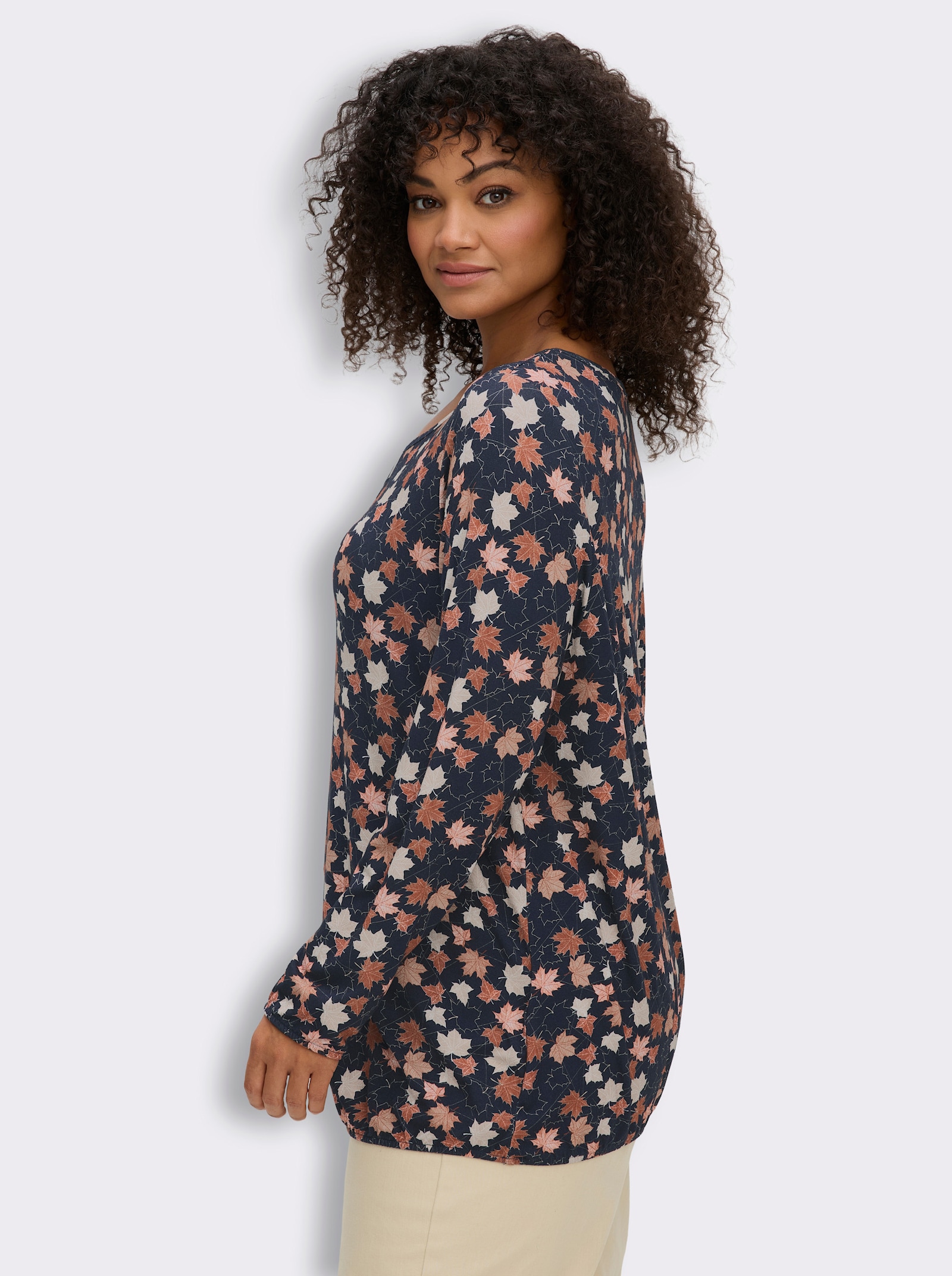 Langarmshirt - marine-rotbraun-bedruckt