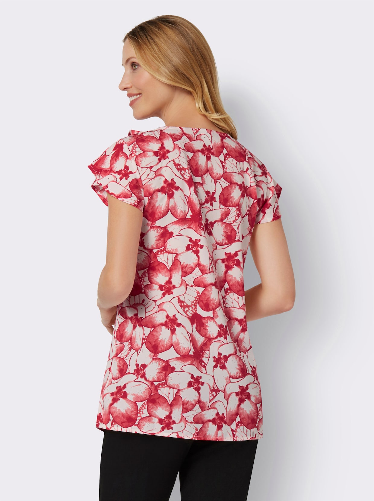 Longline blouse - ecru/langoustine bedrukt