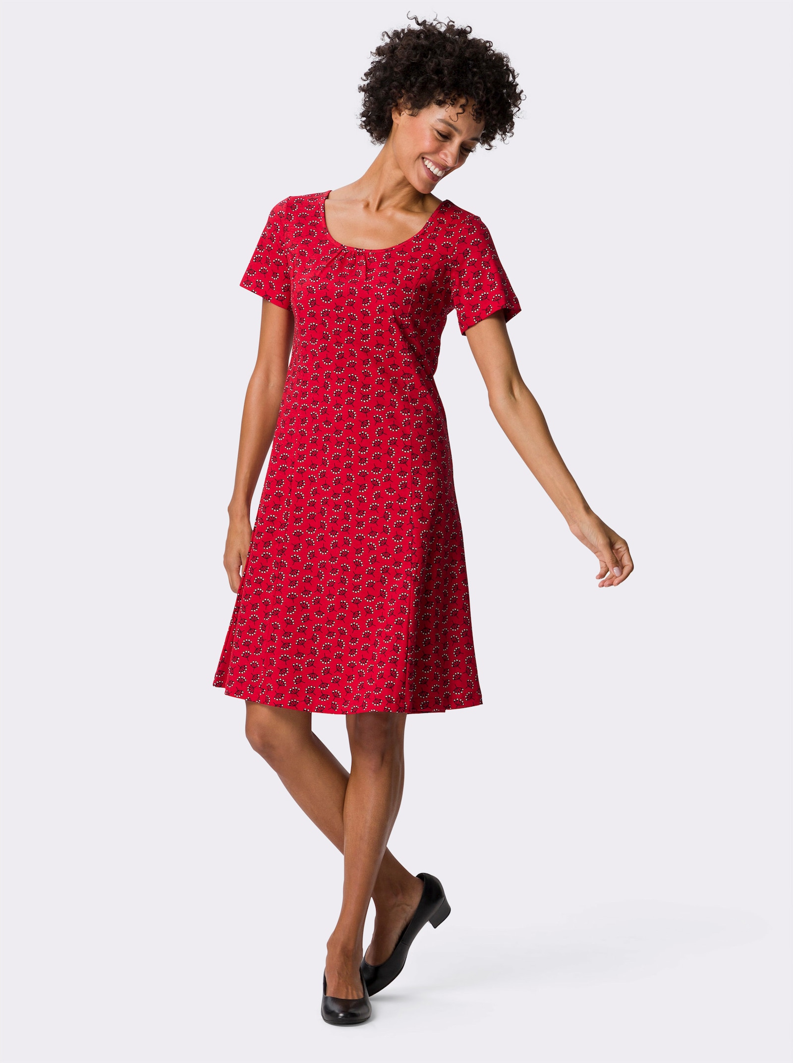 Džersejové šaty, kvetový vzor - Jahodová a svetlobéžová potlač