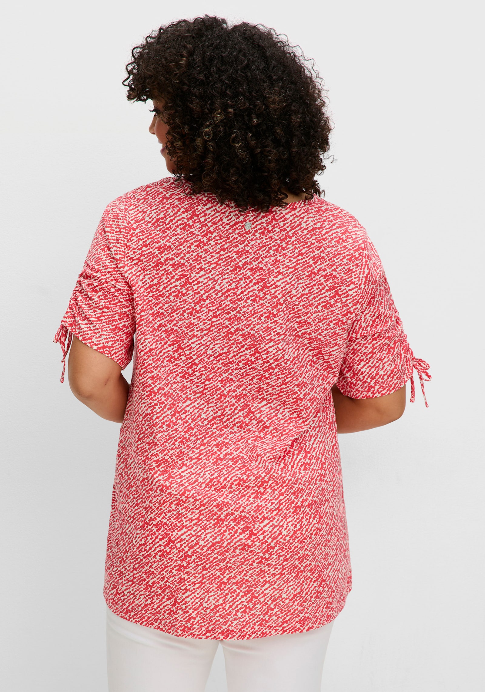 sheego T-Shirt im Doppelpack, mit Tunnelzug am Ärmel - schwarz+hummer gemustert