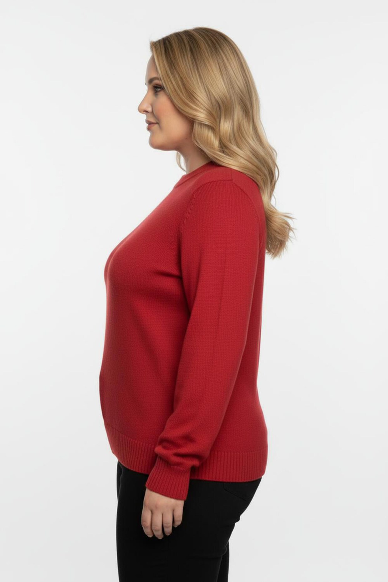 Stehkragenpullover mit Baumwolle - korallenrot