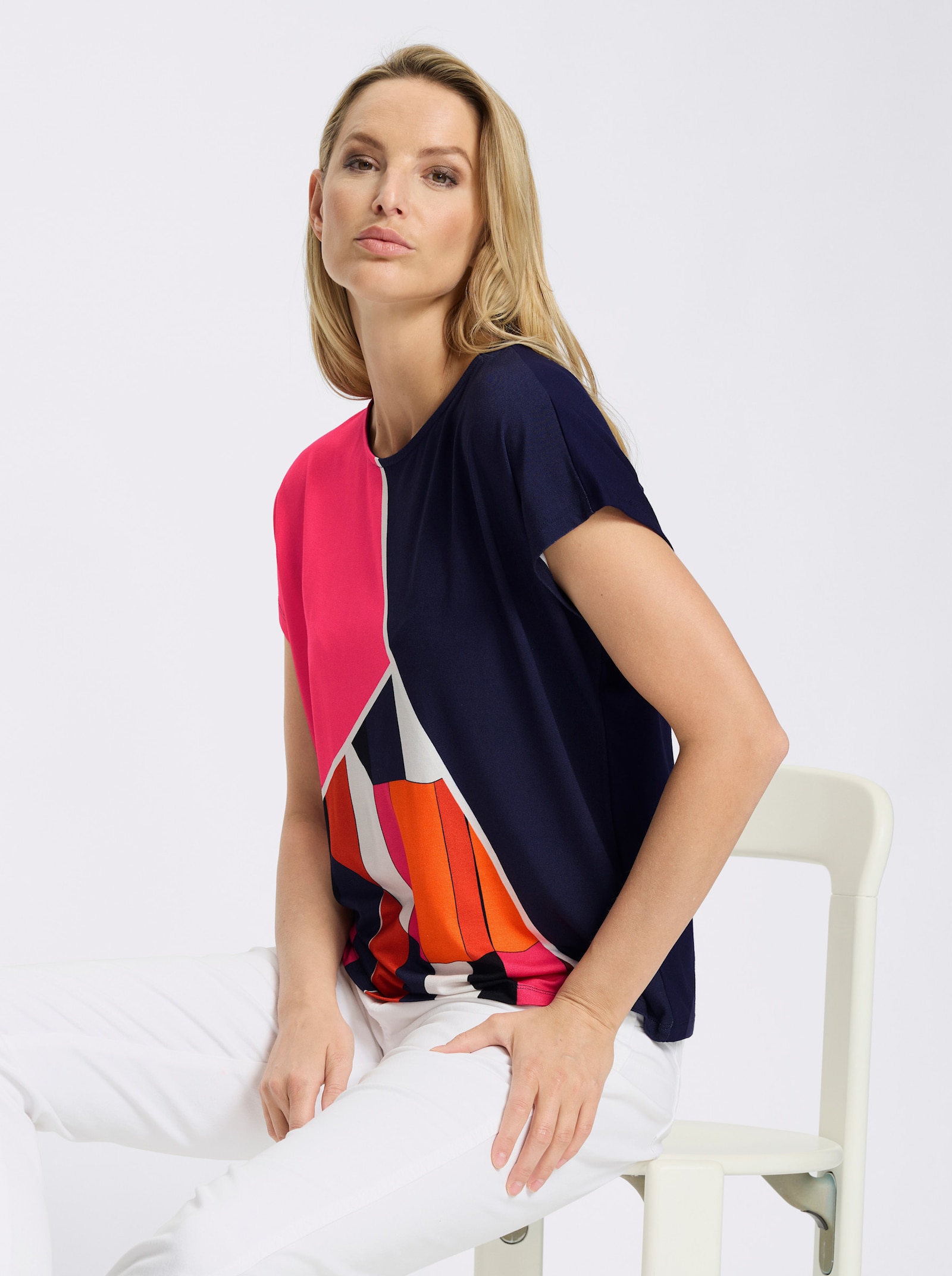 heine Kurzarmshirt mit Mustermix - orange-marine-bedruckt