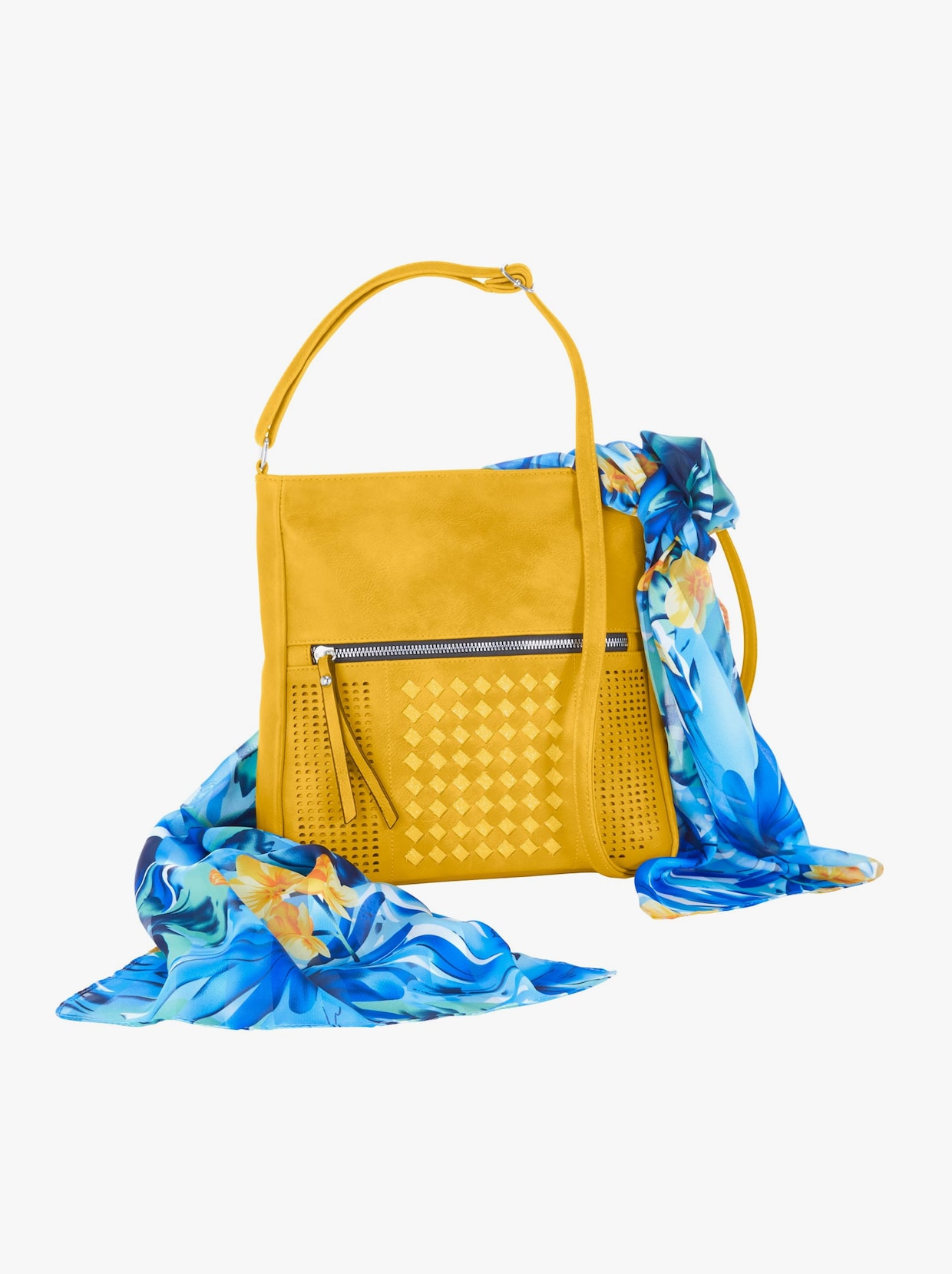 Handtasche mit Schal - gelb-gemustert