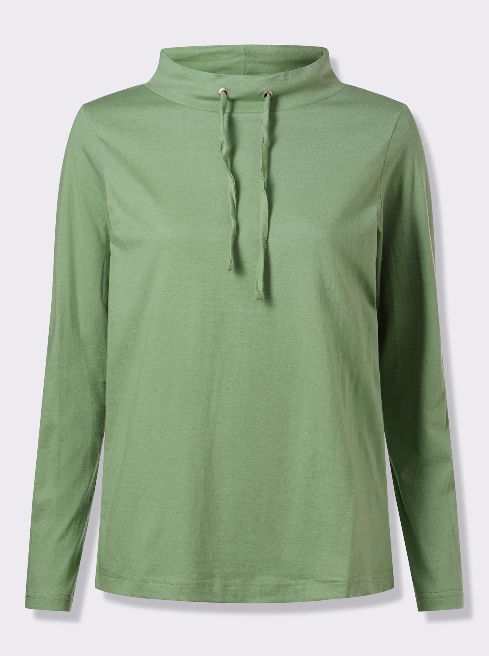 Langarmshirt mit Bindeband am Ausschnitt - eucalyptus