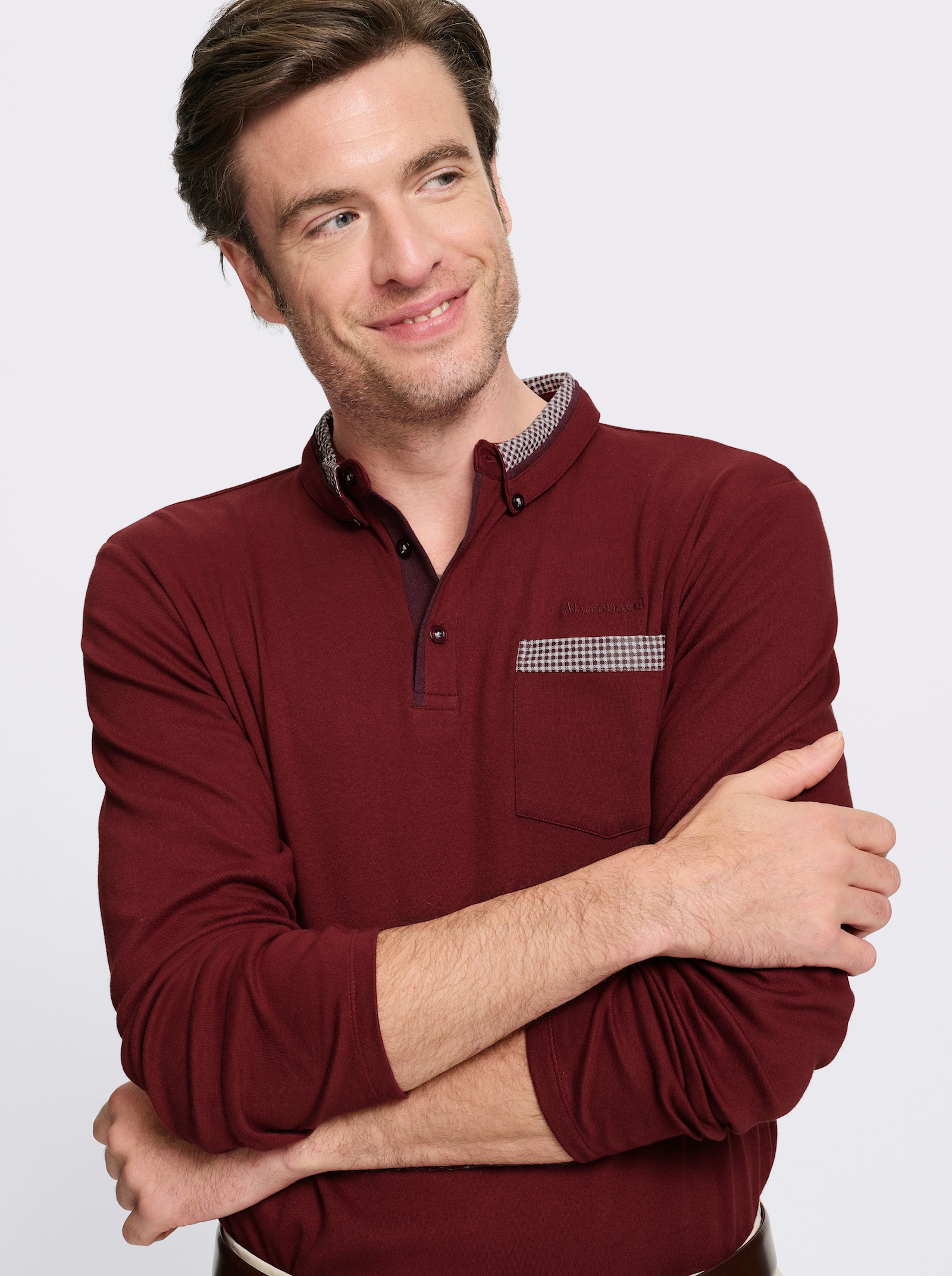 Marco Donati Langarmshirt mit Button-Down-Kragen - dunkelrot