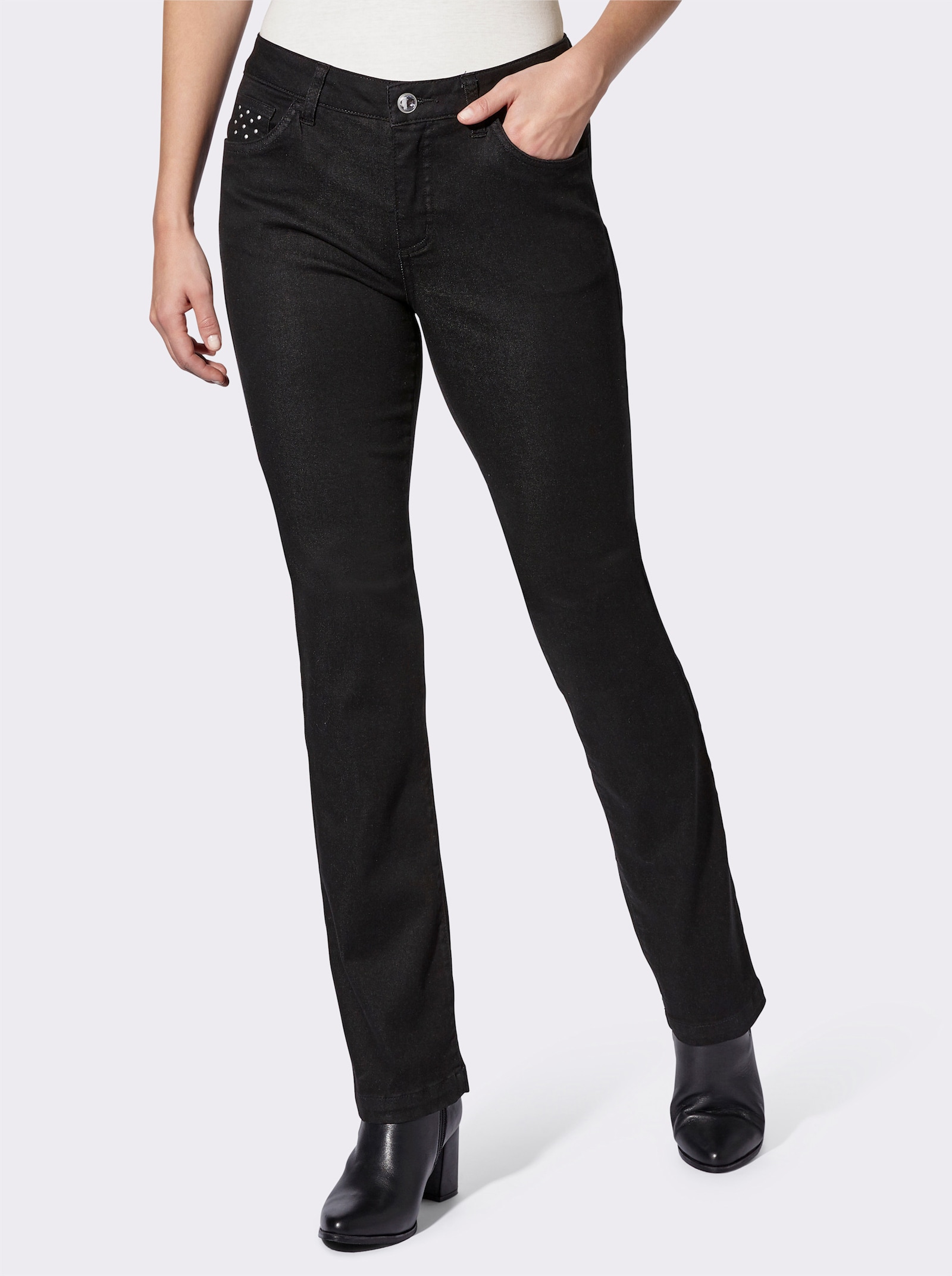 heine 5-Pocket-Jeans mit Schuckelementen - schwarz