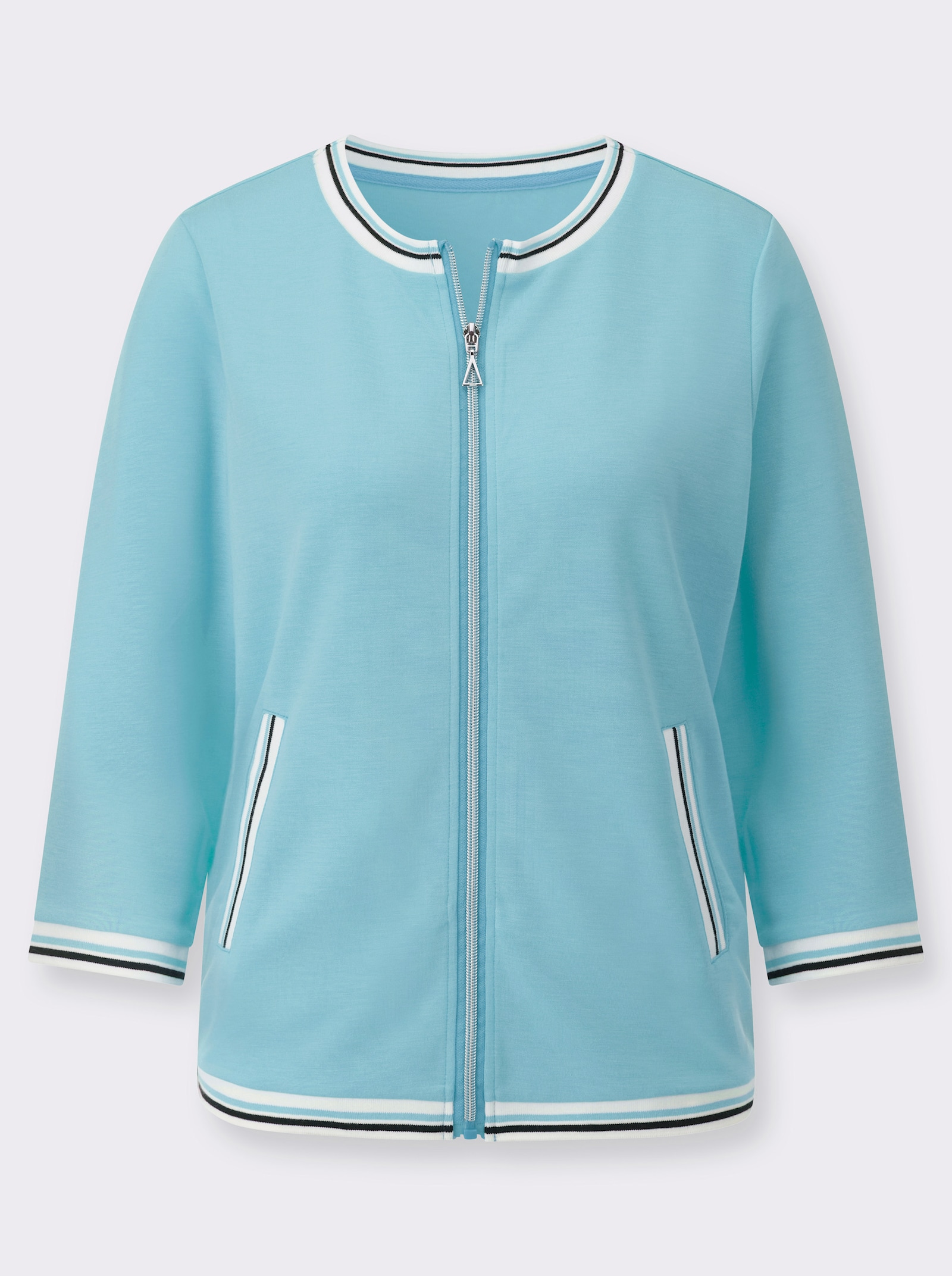 Sweatjacke mit gestreiften Bündchen - aquamarin