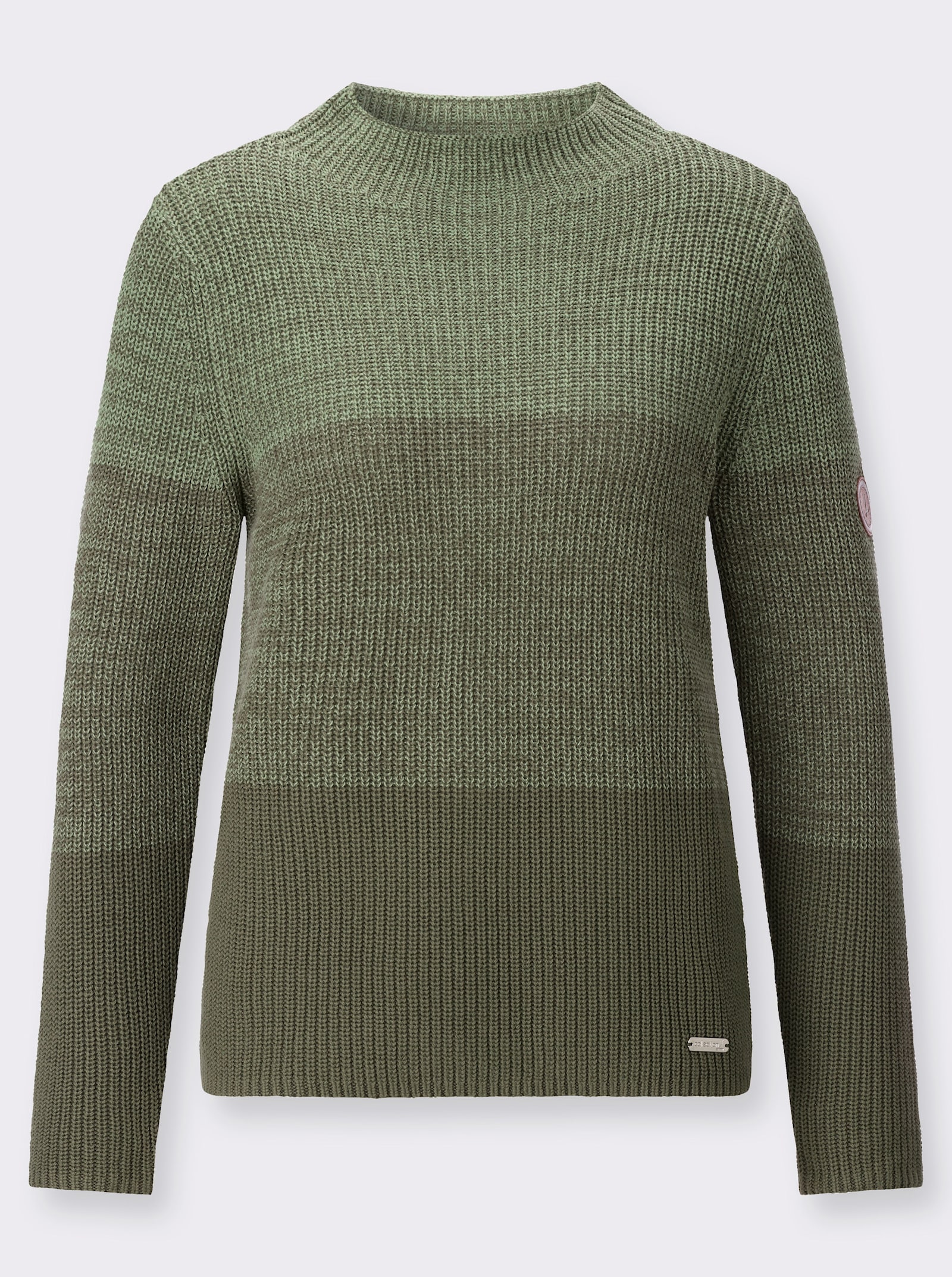  Stehkragenpullover mit Colourblocking - eucalyptus-khaki-geringelt