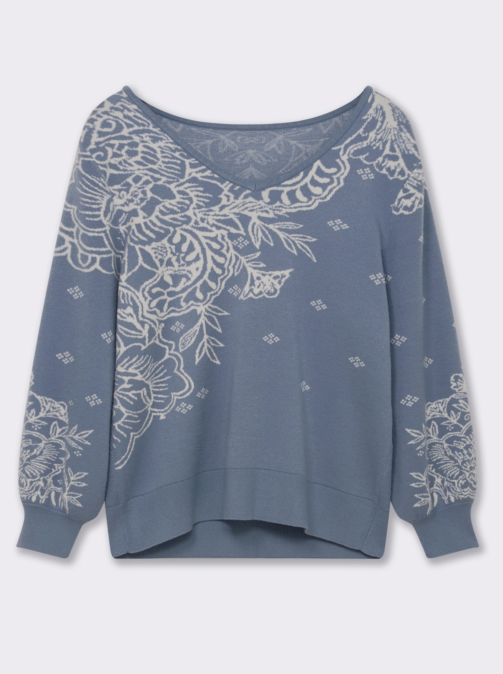 sheego by Joe Browns Jacquardpullover mit Blüten - taubenblau-champagner-gemustert