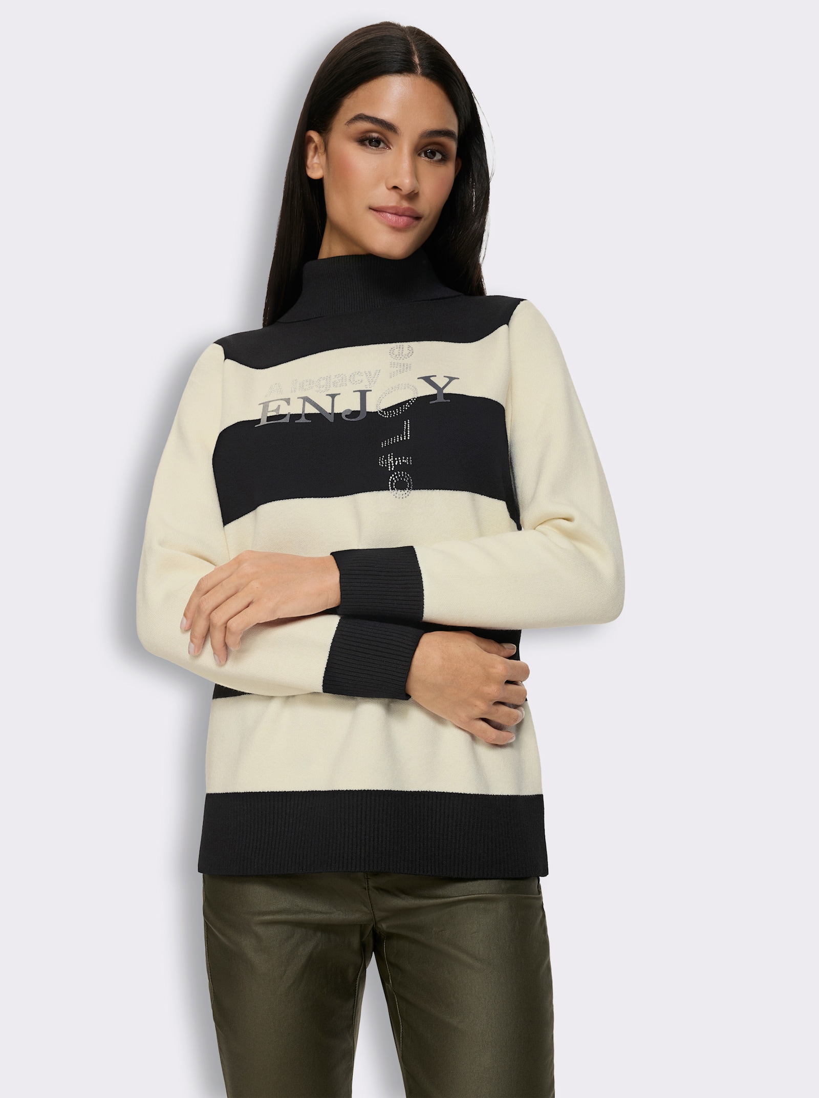 heine Rollkragenpullover mit Blockstreifen - schwarz-champagner-gestreift