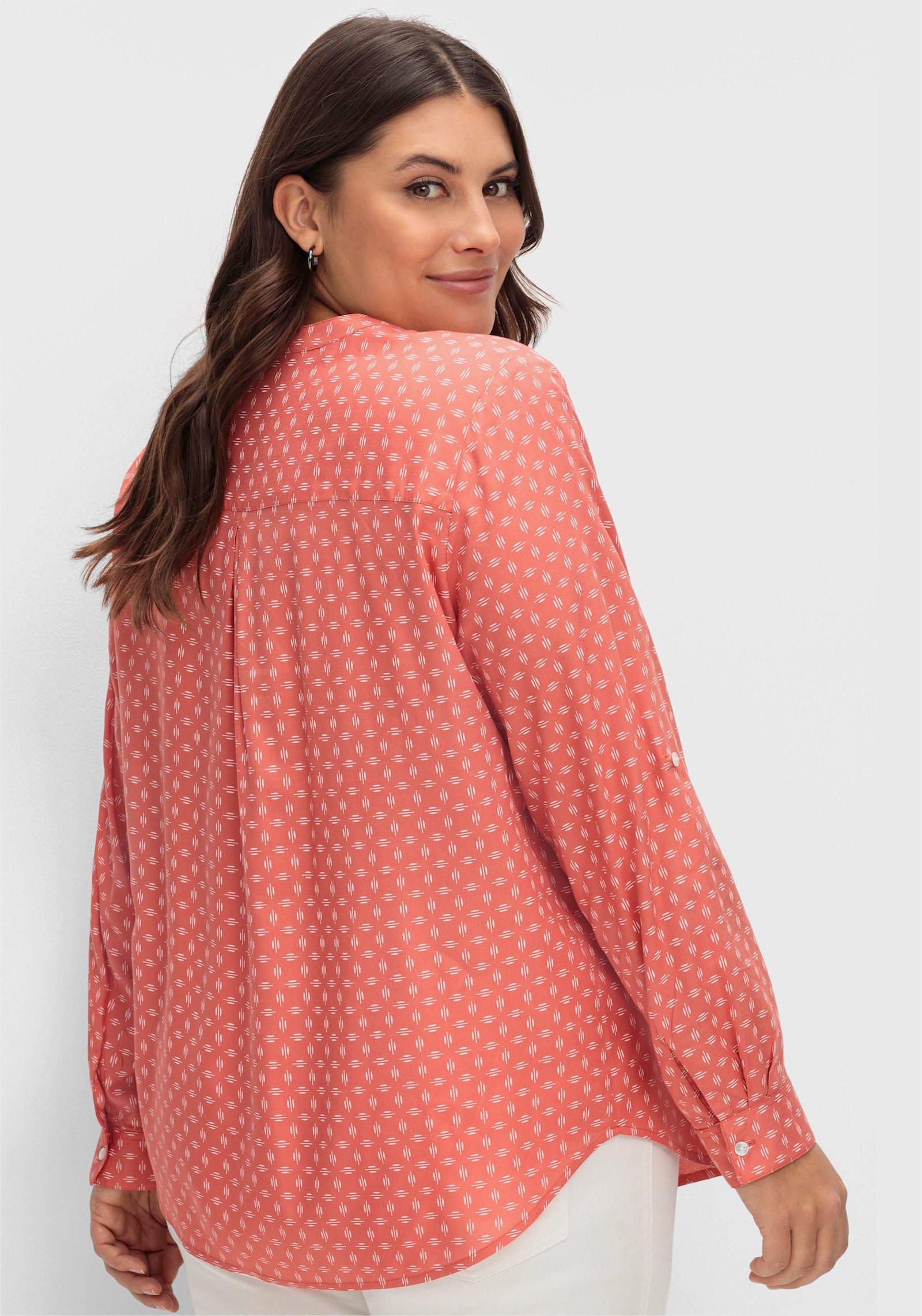 Schlupf-Bluse mit Minimal-Muster - koralle-weiß-bedruckt