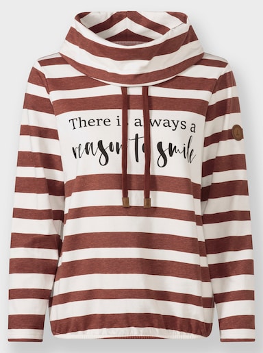 Sweatshirt mit elastischem Saum - rotbraun-ecru-geringelt