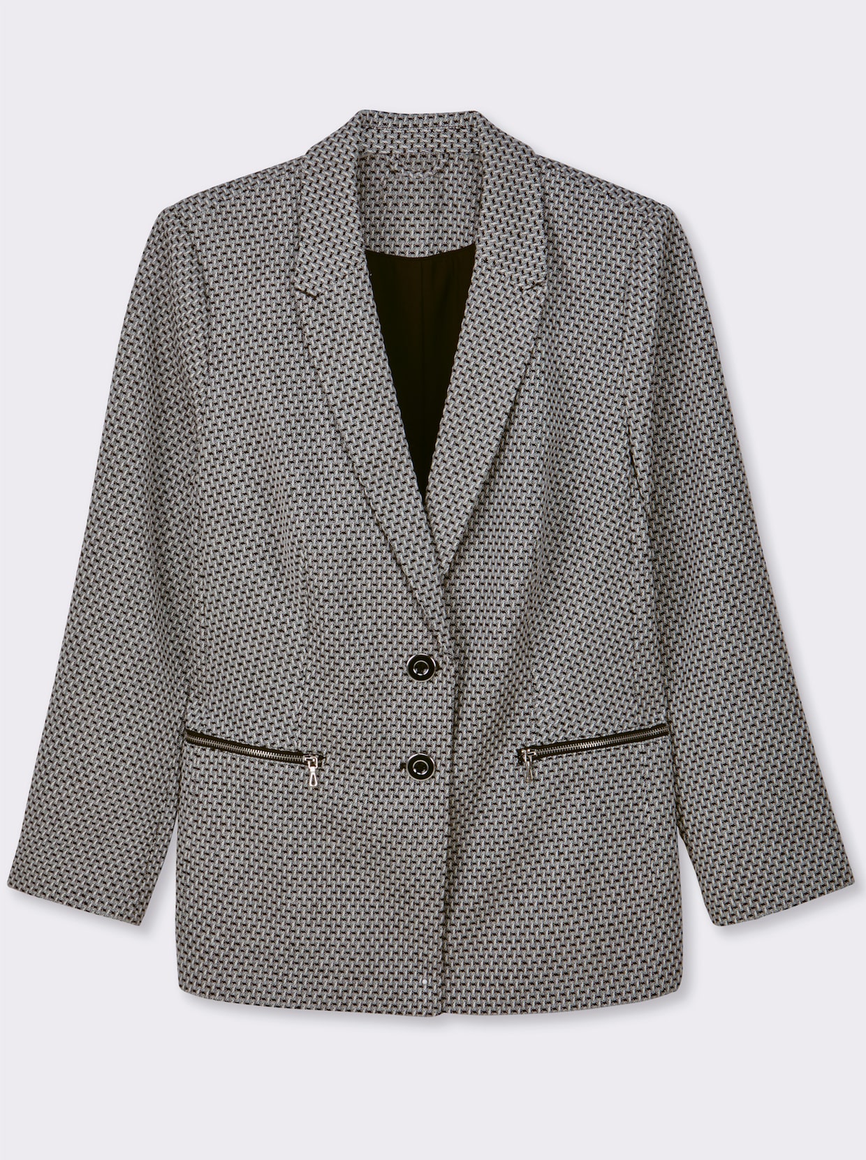 Jacquardblazer mit Reißverschluss-Taschen - ecru-schwarz-gemustert