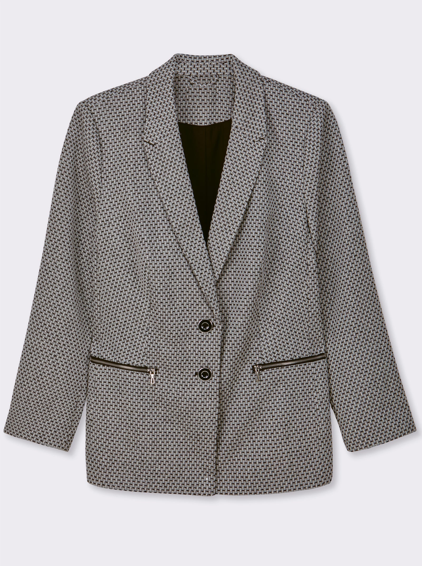 Jacquardblazer mit Reißverschluss-Taschen - ecru-schwarz-gemustert