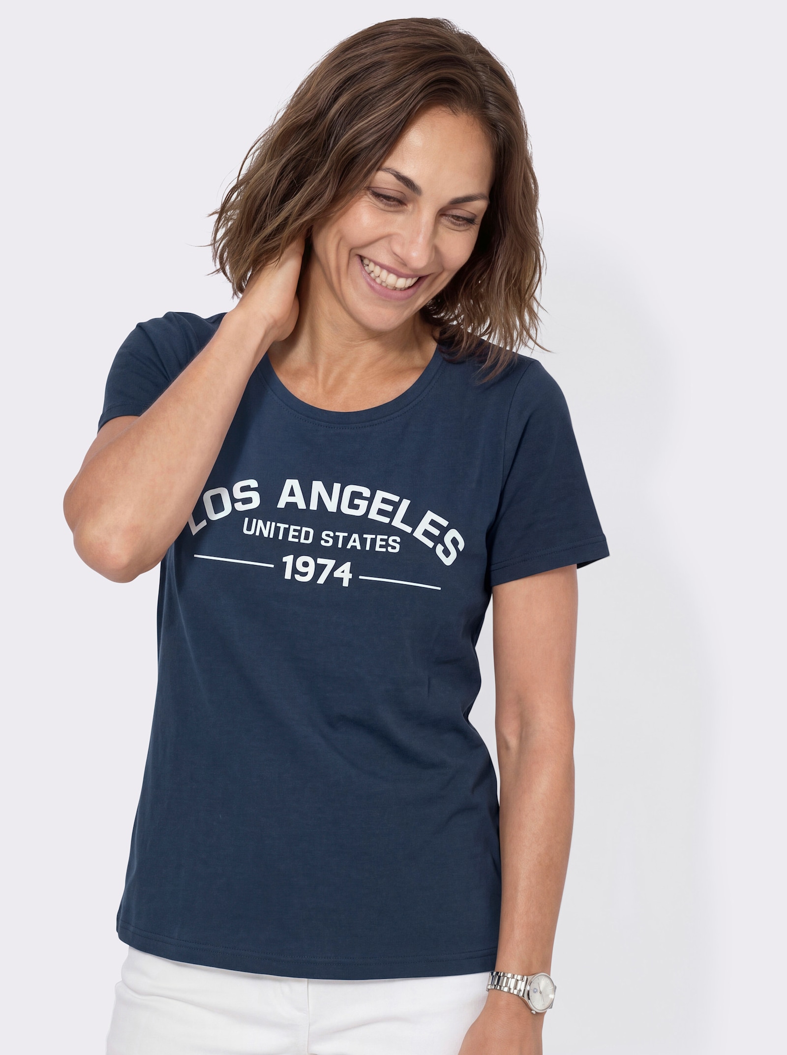 Shirt mit Schriftzug vorne - dunkelblau-ecru