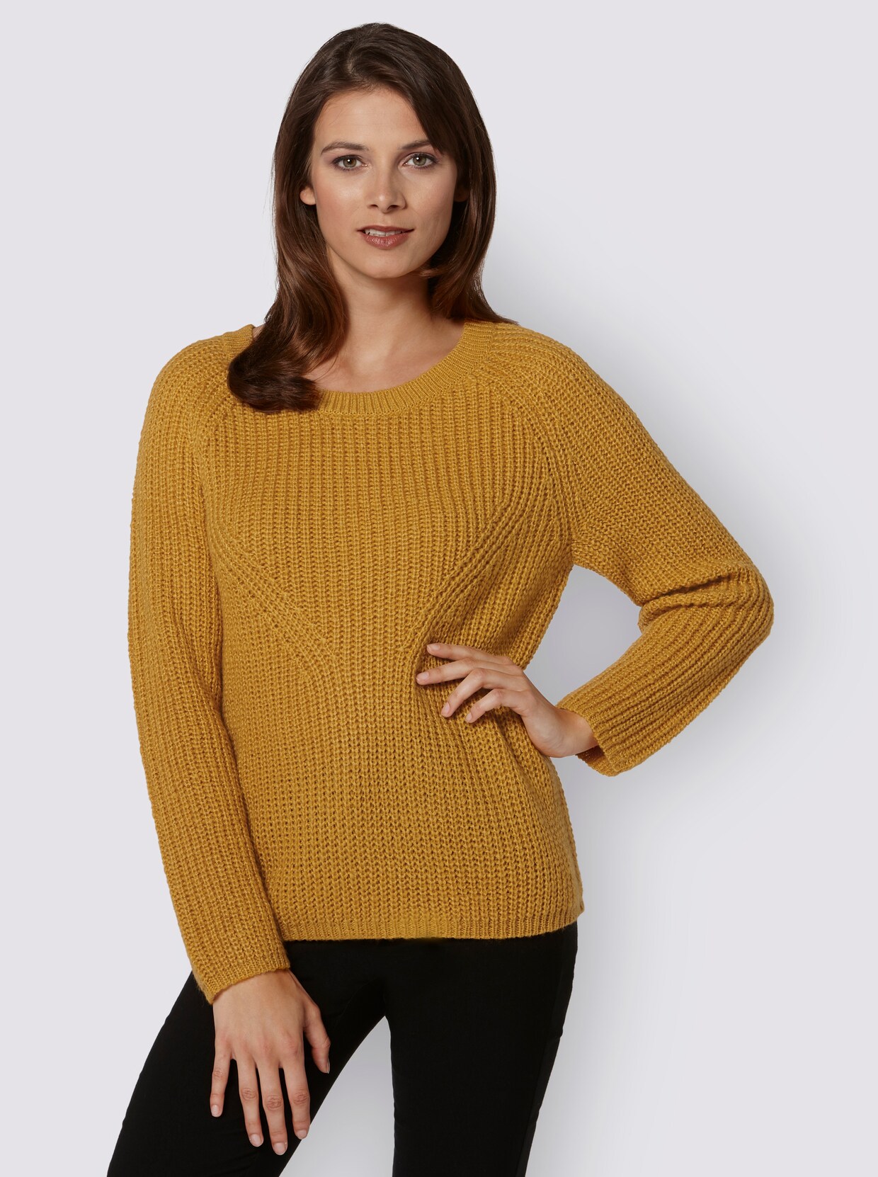 Langarm-Pullover - curry
