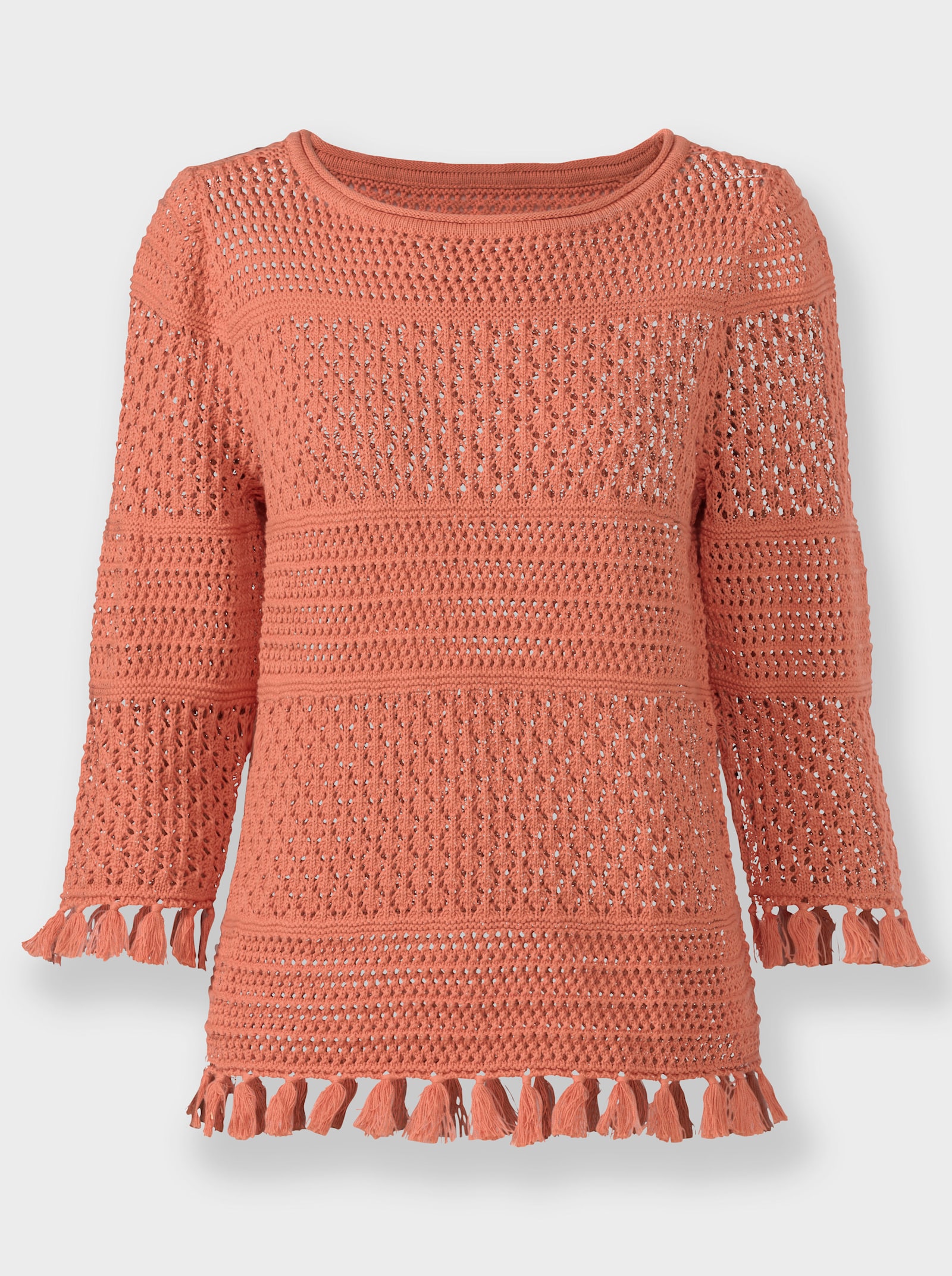 Ajourpullover mit Zierquasten - papaya
