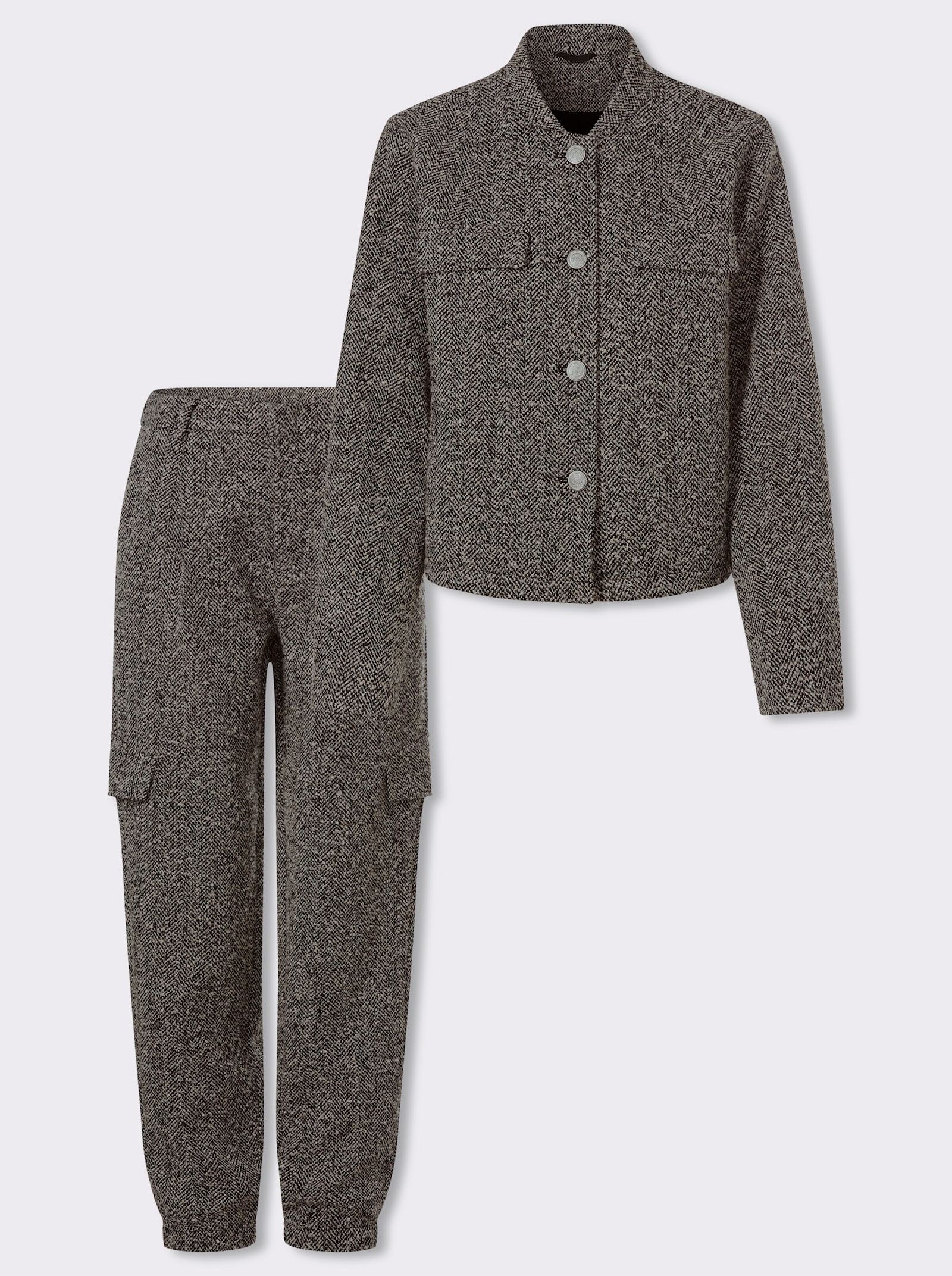 heine Hosenanzug mit Schmuckknöpfen - schwarz-weiß-gemustert